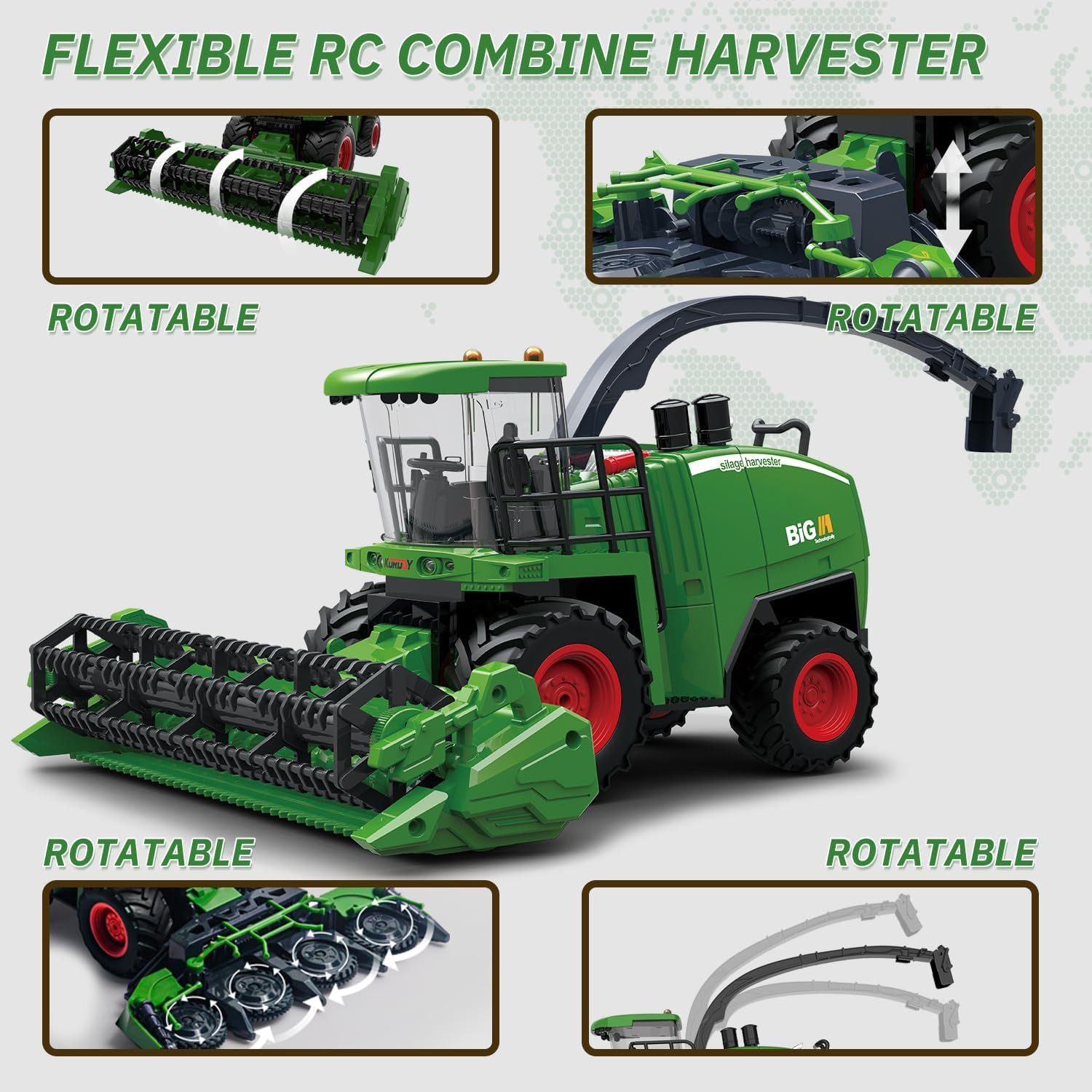 COIL RC-Traktor Bauernhof Traktor, Mähdrescher Truck, Bauernhofspielzeug (Dampfeffekt), Ferngesteuert, Maßstab: 1:24, Frequenz: 2,4 GHz, Ton, Licht