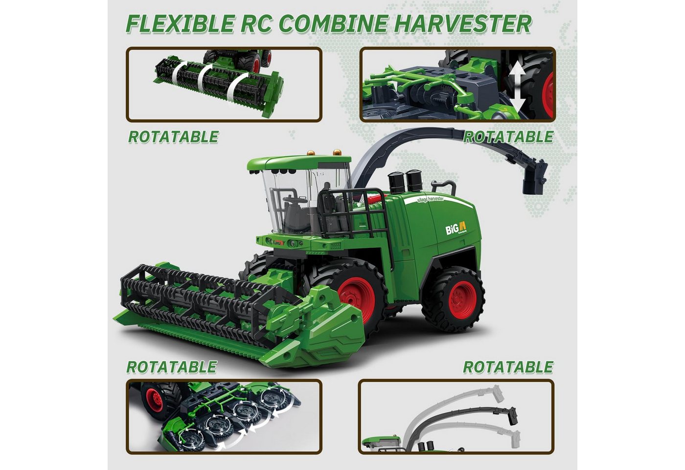 Thumbnail - COIL RC-Traktor Bauernhof Traktor, Mähdrescher Truck, Bauernhofspielzeug (Dampfeffekt), Ferngesteuert, Maßstab: 1:24, Fr...