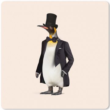 MuchoWow Gaming Mauspad Pinguin - Tier - Hut - Colbert - Schwarz (1-St), Mousepad mit Rutschfester Unterseite, Gaming, 40x40 cm, XXL, Großes