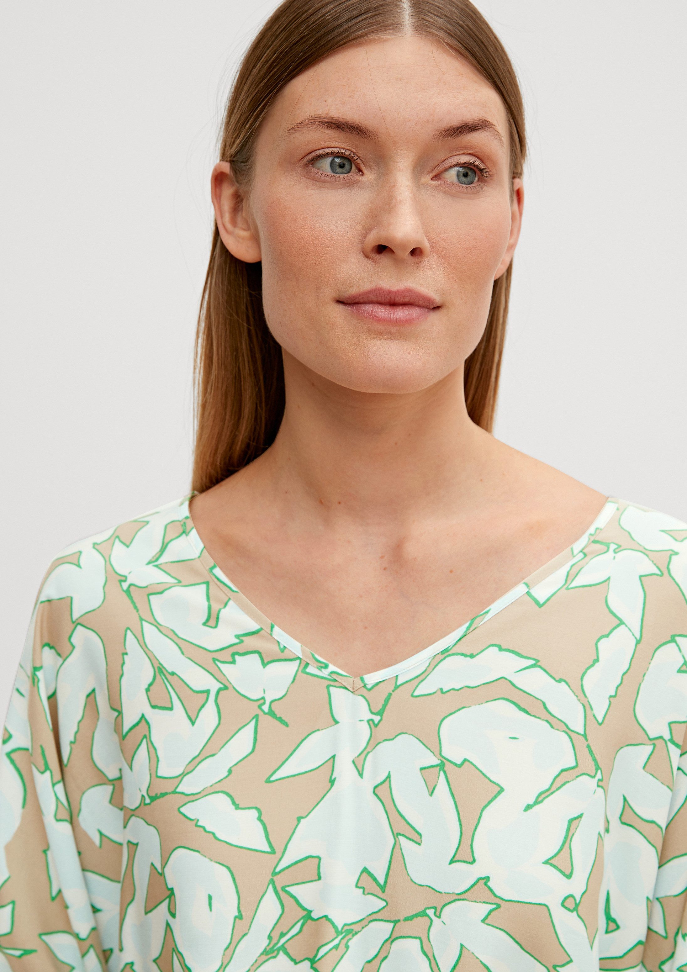 comma Langarmbluse Bluse Viskosebluse mit V-Ausschnitt