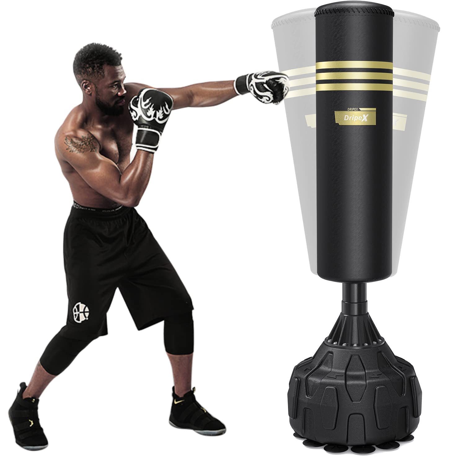 Dripex Boxsack Freistehender Boxsäcke Standboxsack MMA Boxpartner, Einzigartige Gummi Integrierte Stoßdämpfung, Geräuschabsorption