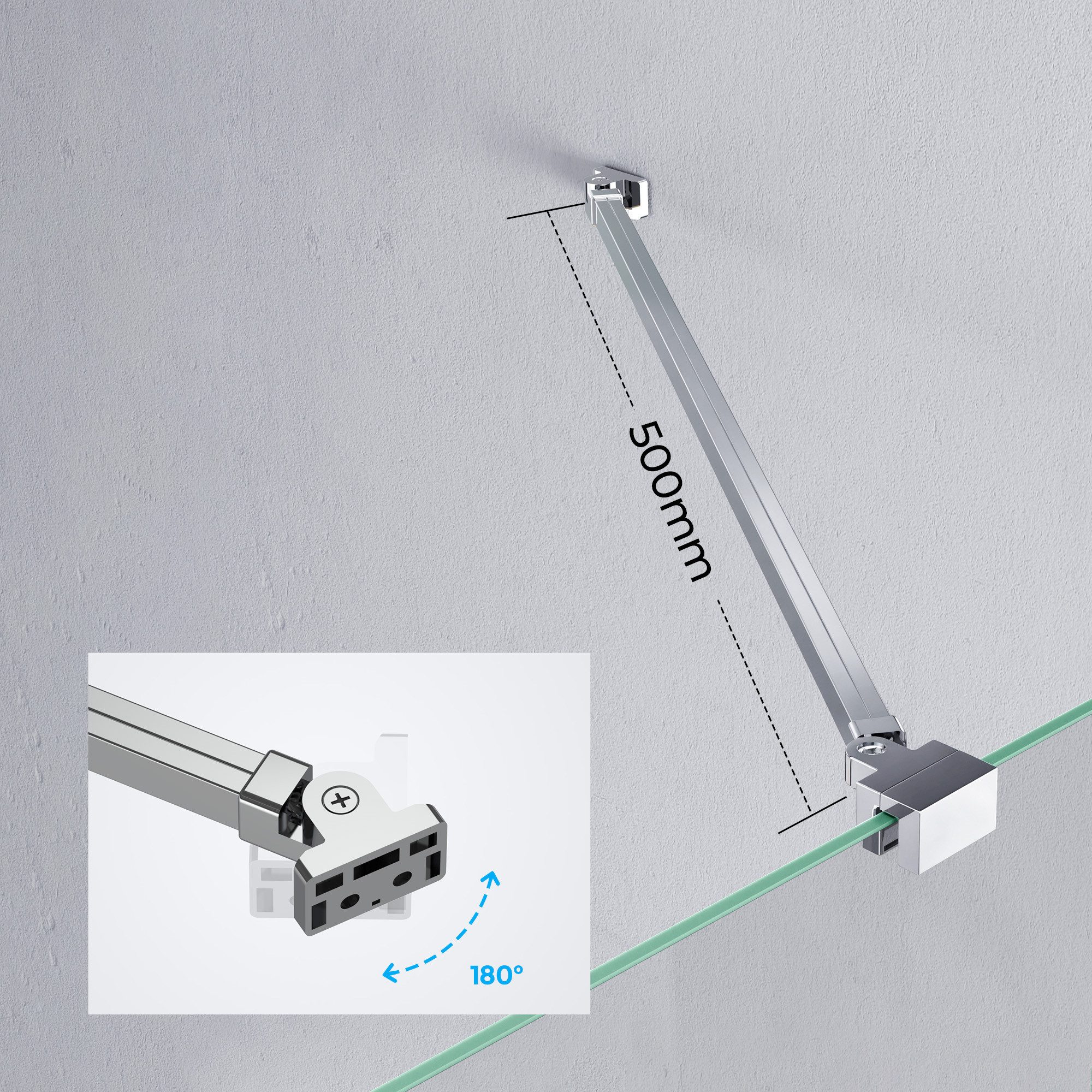 MEYKOERS Duschwand-Stabilisationsstange Stabilisator Duschwand Haltestange für Walk in Duschkabine 50 cm