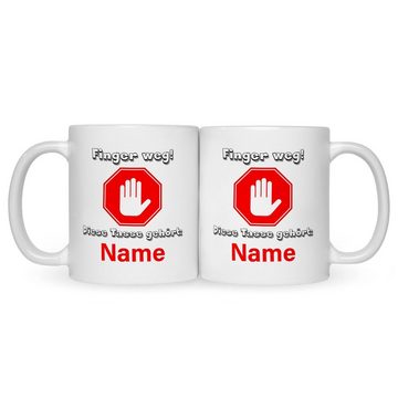 GRAVURZEILE Tasse Bedruckte Tasse mit Spruch - Finger weg!, Lustige Geschenke - Geschenk für Mama Papa Geburtstag Weihnachten