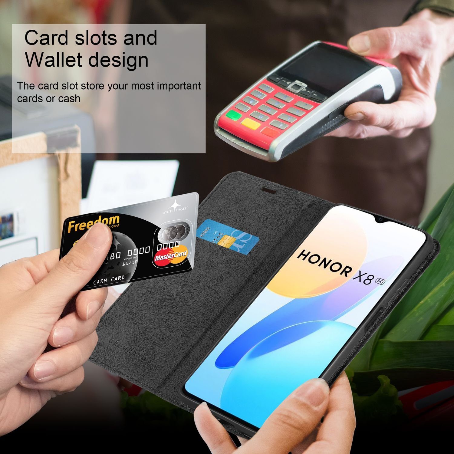 Cadorabo Handyhülle für Honor X8 5G Hülle Honor X8 5G, Hülle Schutzhülle mit Standfunktion, Magnetverschluss und Kartenfach