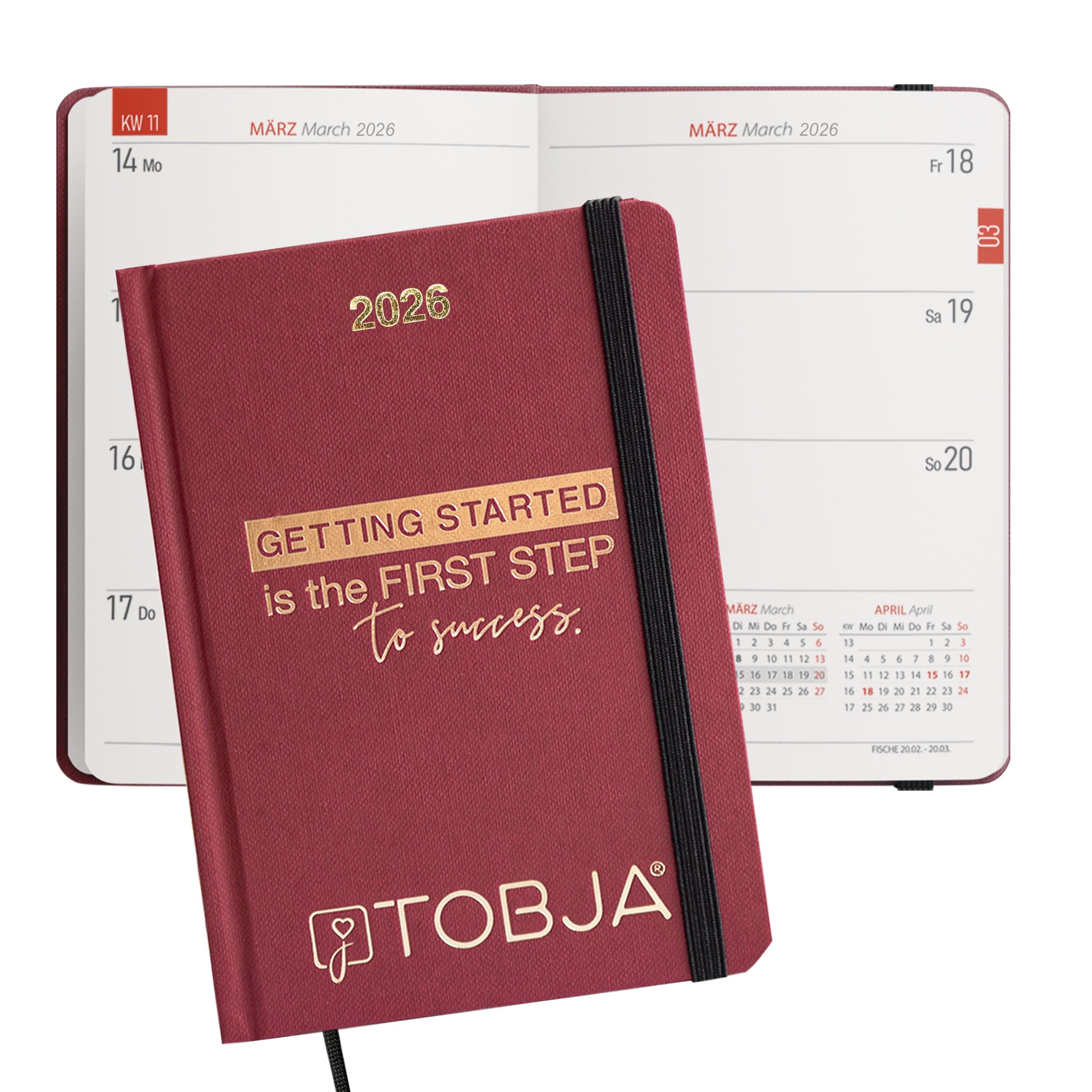 TOBJA Taschenkalender A6 Taschenkalender 2026 Rot, Hardcover, Taschenkalender 2026 klein, Kalender 2026 A6