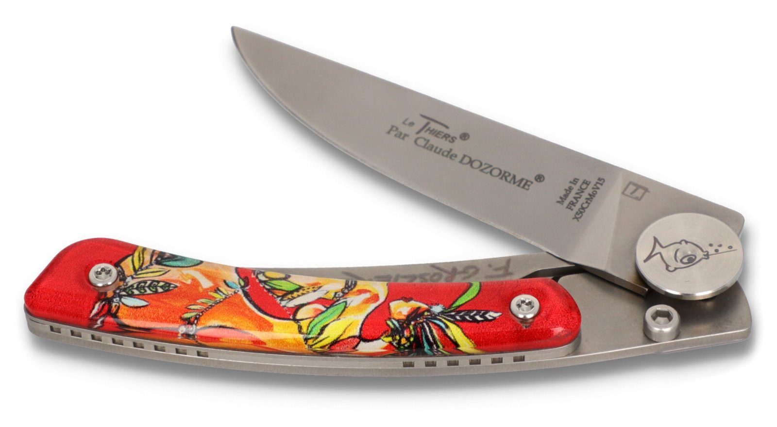 Claude Dozorme Taschenmesser 1.90.142.FGP1.5, "Groslière No. 5" - Griff 10.5cm Acryl - Clip - LinerLock - Stahl matt