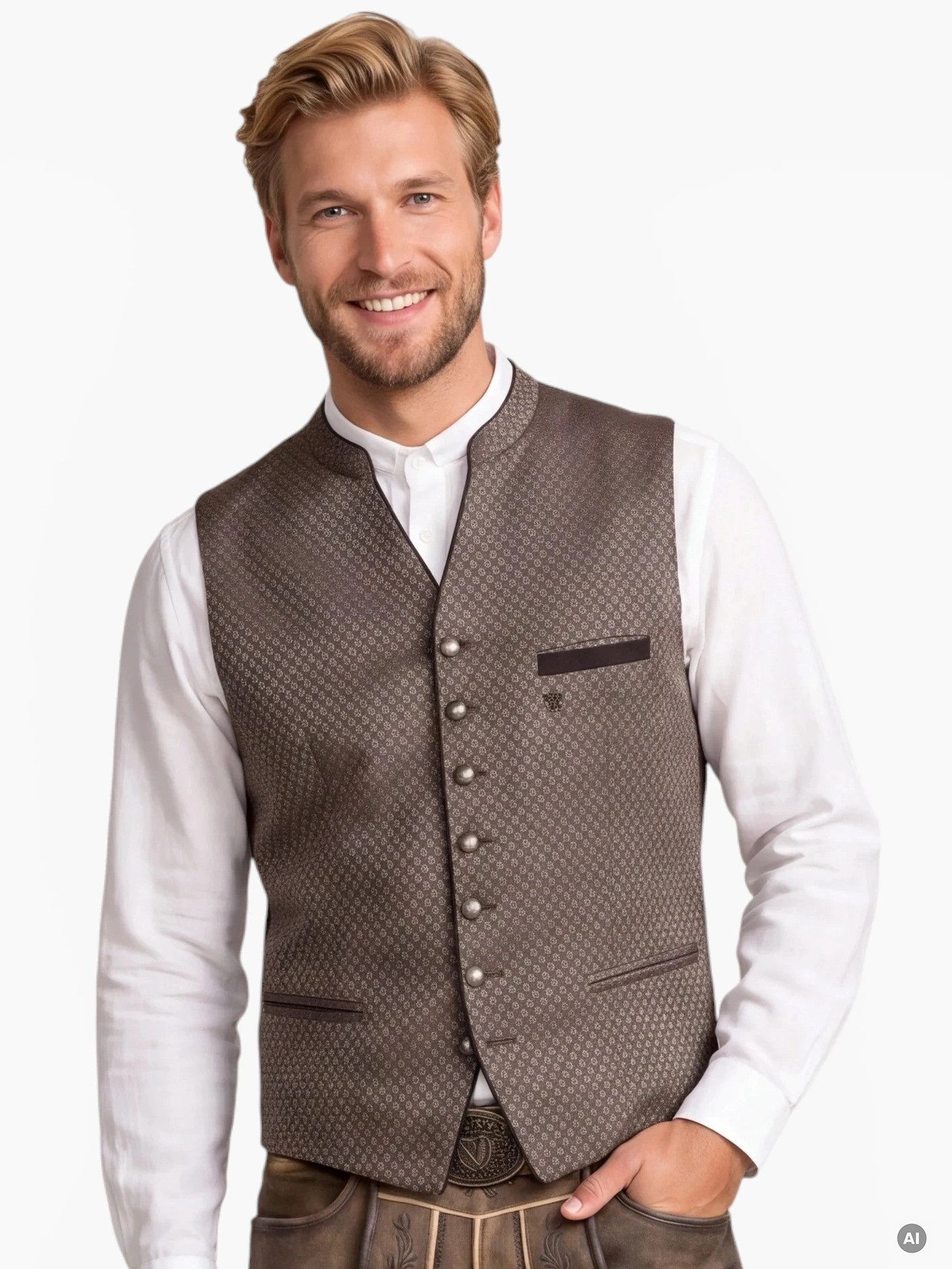 KRÜGER BUAM Trachtenweste Bertin Gilet Weste mit Geweihmuster, Stehkragen und Metallknöpfen