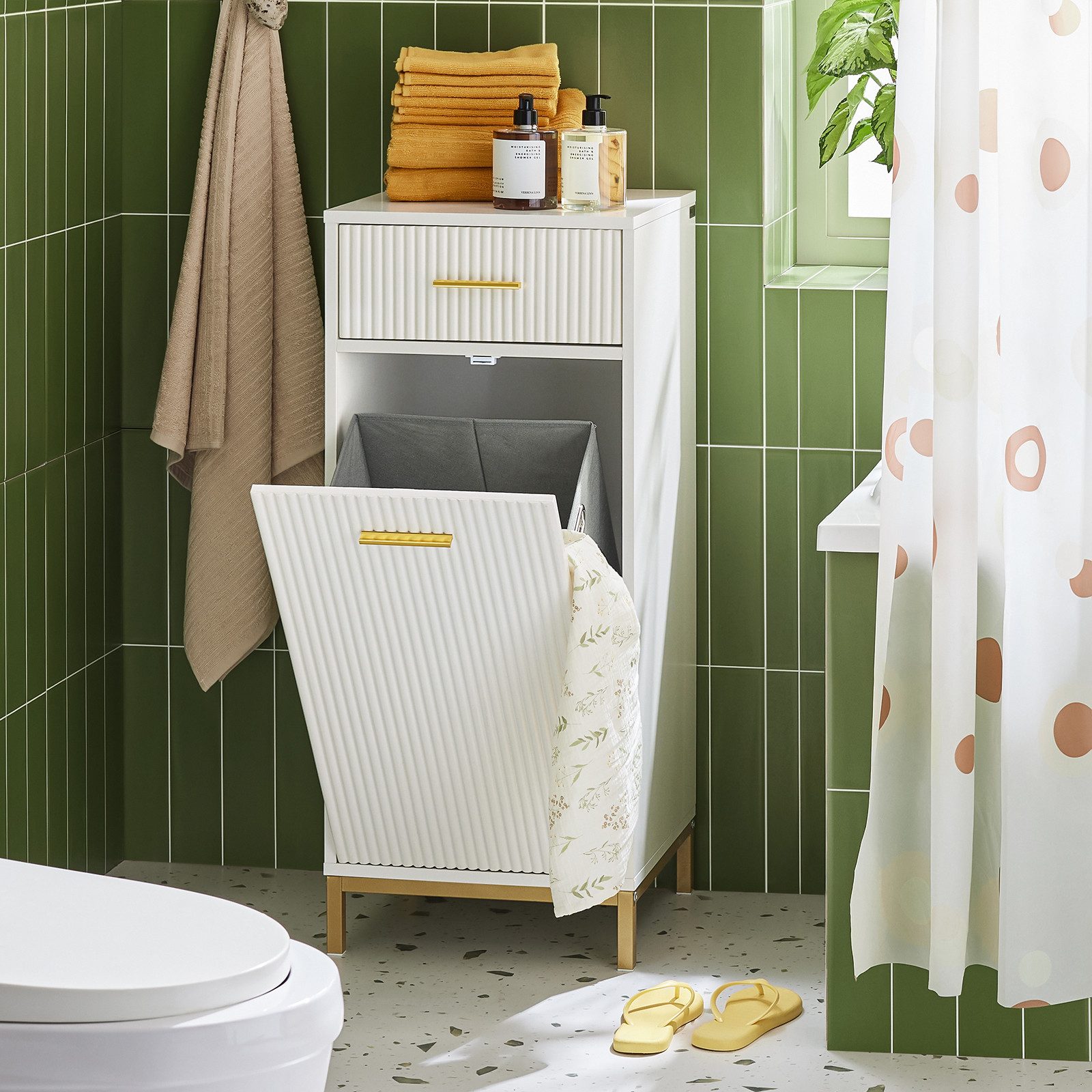 SoBuy Wäscheschrank BZR180 Badezimmerschrank mit Wäschesack Wäschesammler Wäschekorb Badschrank