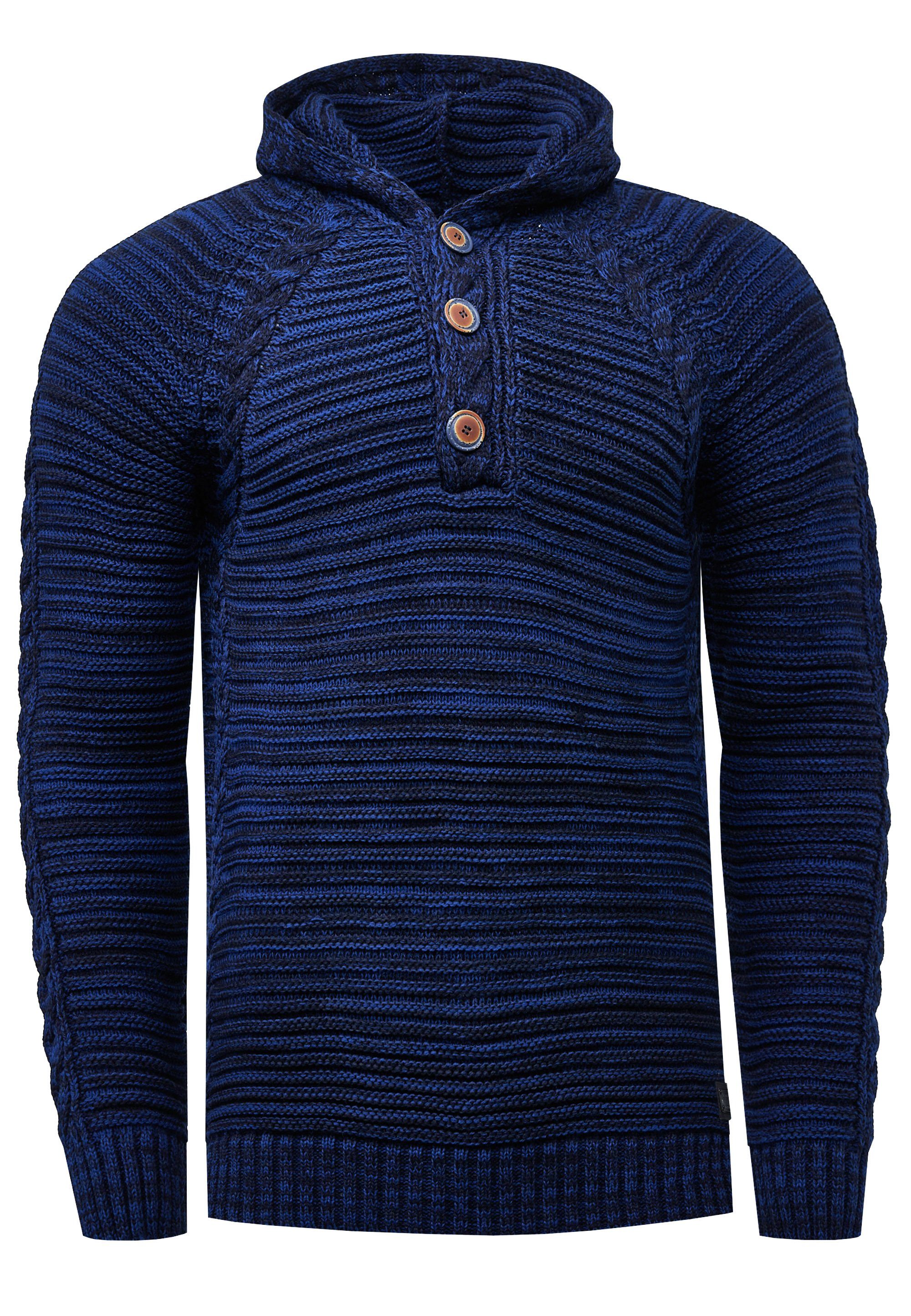 Rusty Neal Kapuzensweatshirt mit indigo modischer Knopfleiste