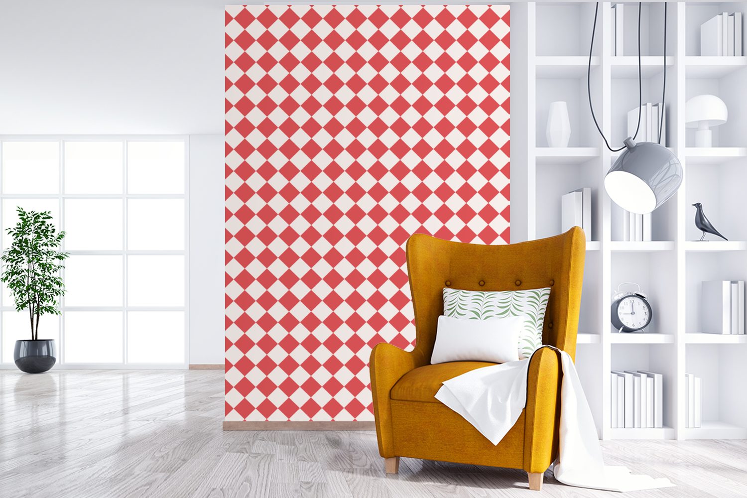 MuchoWow Weiß Rot Wohnzimmer, Muster, Wandtapete für - Matt, (3 St), Vinyl Tapete bedruckt, Montagefertig - Fototapete