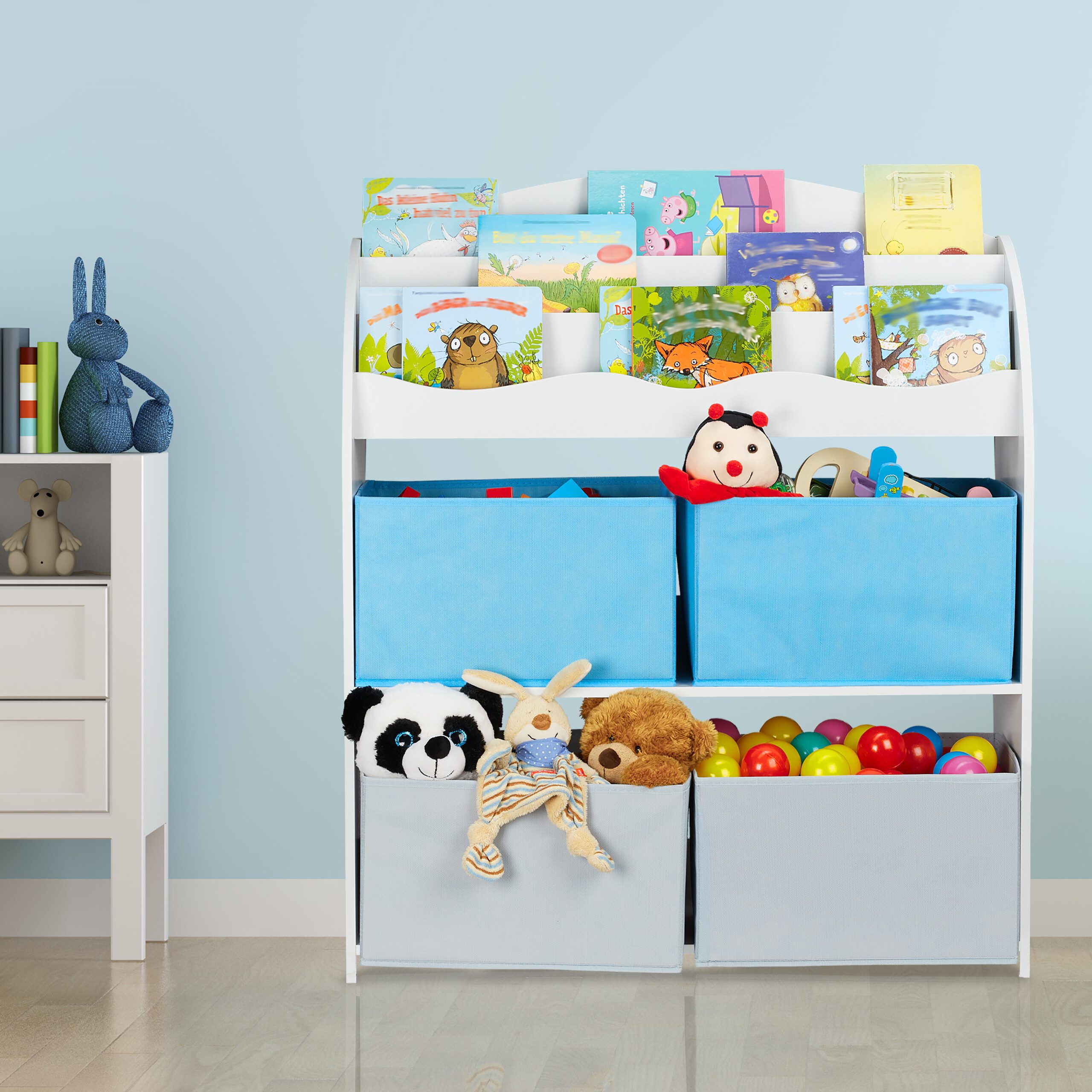 relaxdays Kinderregal mit 4 Stoffboxe, A günstig online kaufen