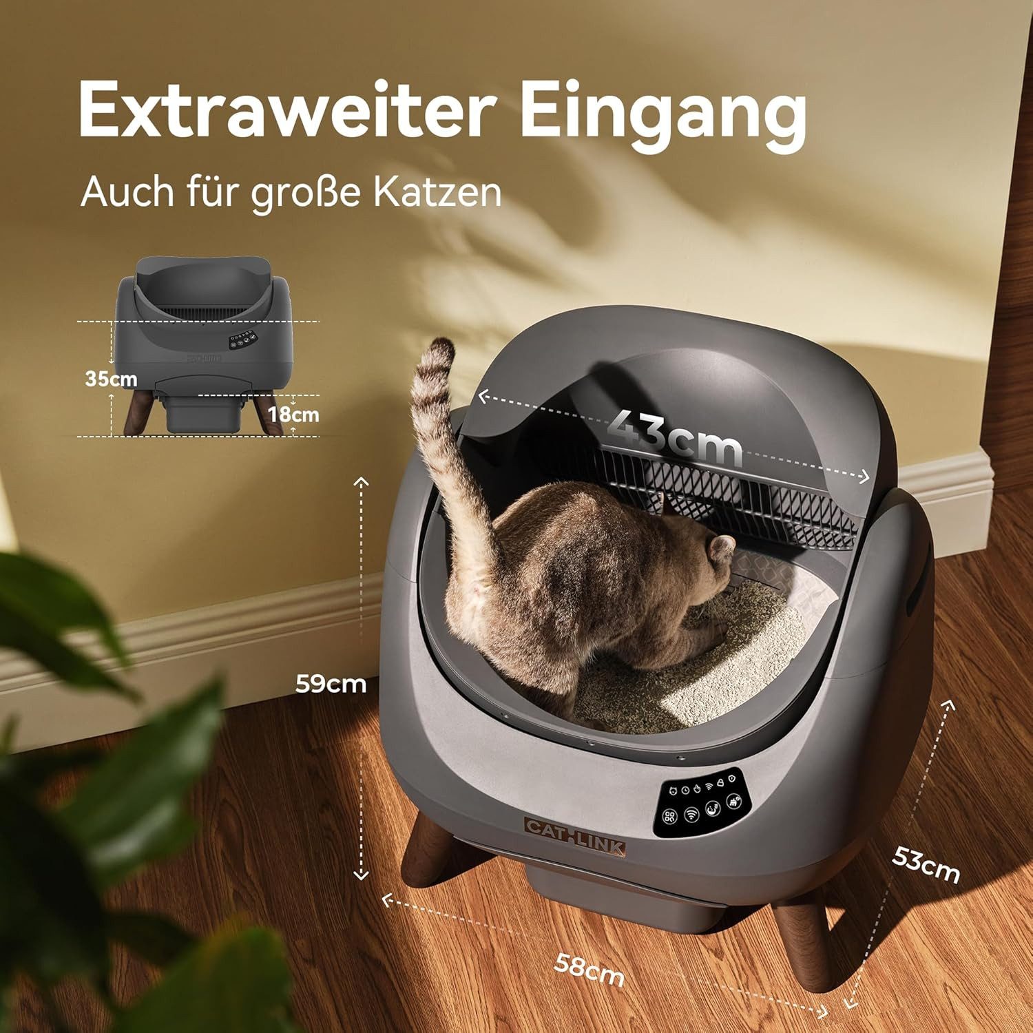 CATLINK Katzentoilette Open-X Selbstreinigendes XXL Katzenklo Geruchsbeseitigung - WLAN APP, Für alle Streuarten - Ideal für mehrere Katzen 12L - Geruchskontrolle