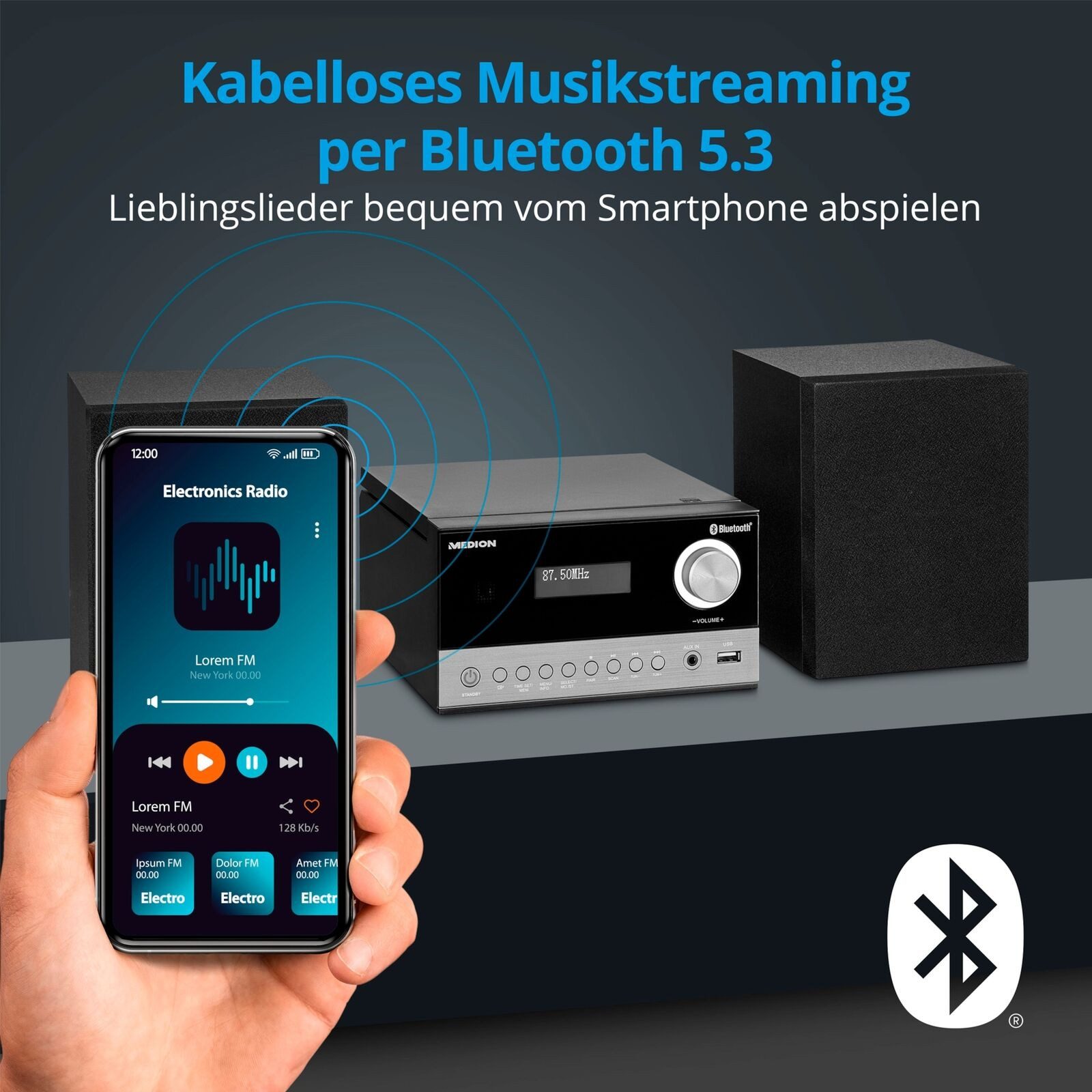 Medion® Medion MD44090 Audio-System Micro-Audio-System Lautsprechersystem (Bluetooth, 10 W)