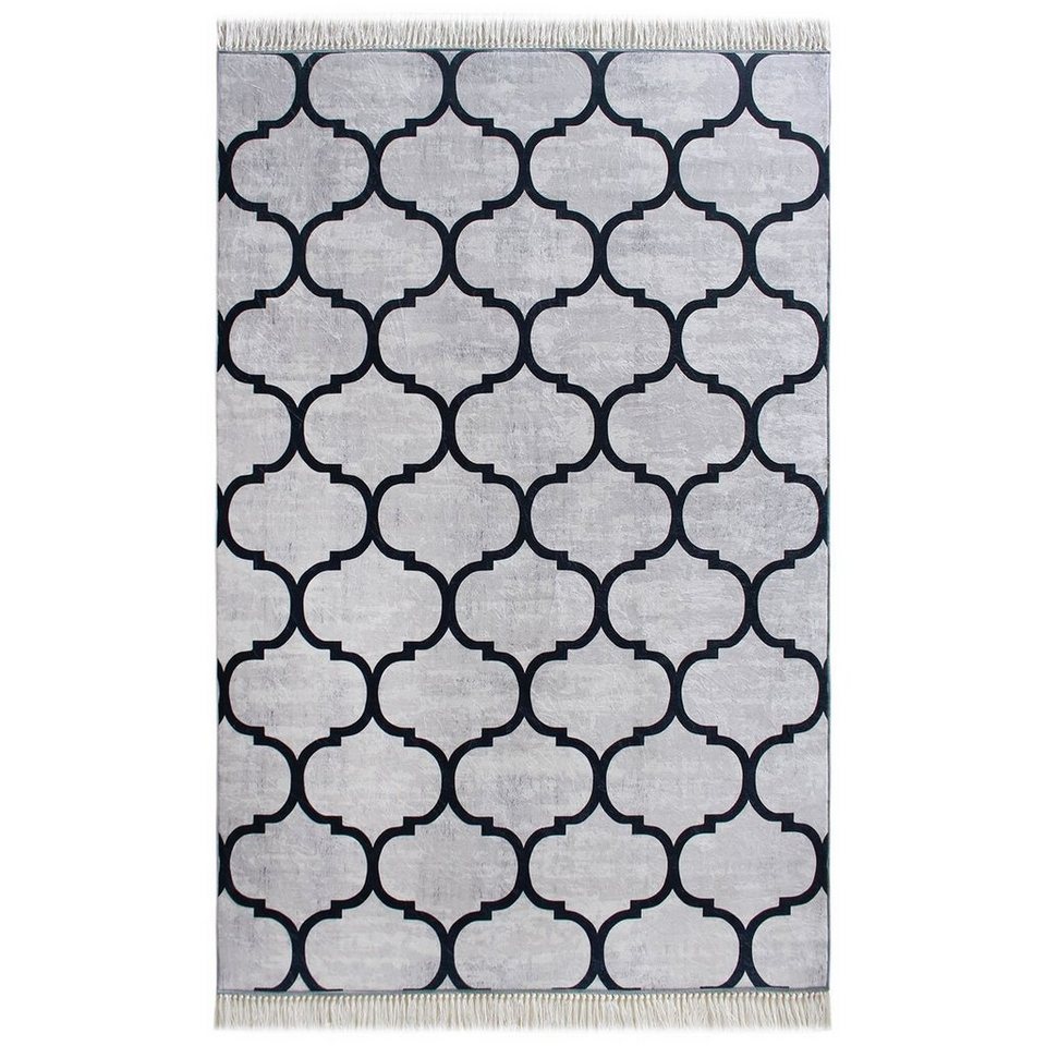 Teppich Teppich modern Design, grau, Sehrazat, Rechteckig, Höhe: 3 mm,  Geometrisches Design, mit Fransen