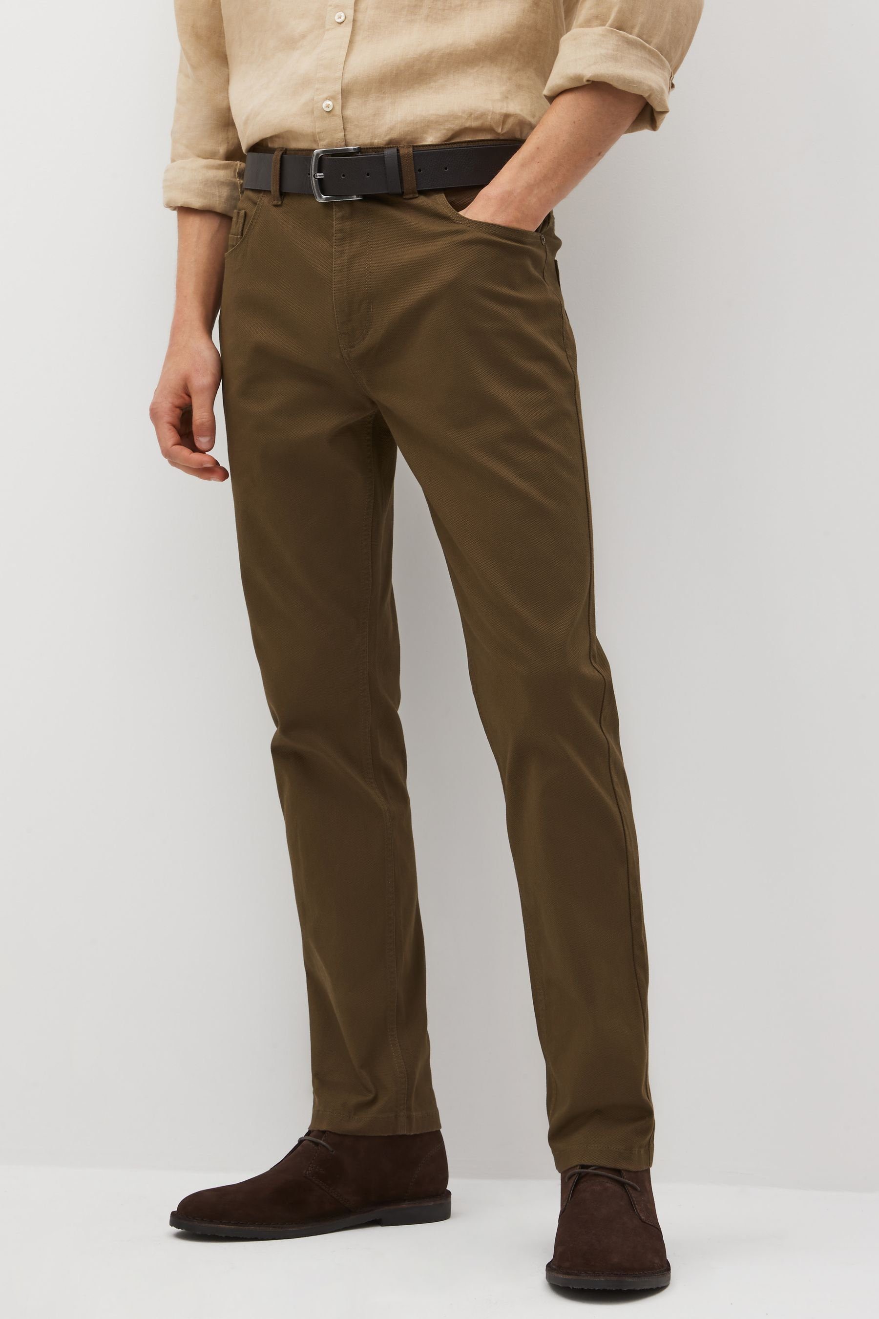 Next 5-Pocket-Hose Slim Fit Hose mit 5 Taschen und Gürtel (2-tlg) Tan Brown