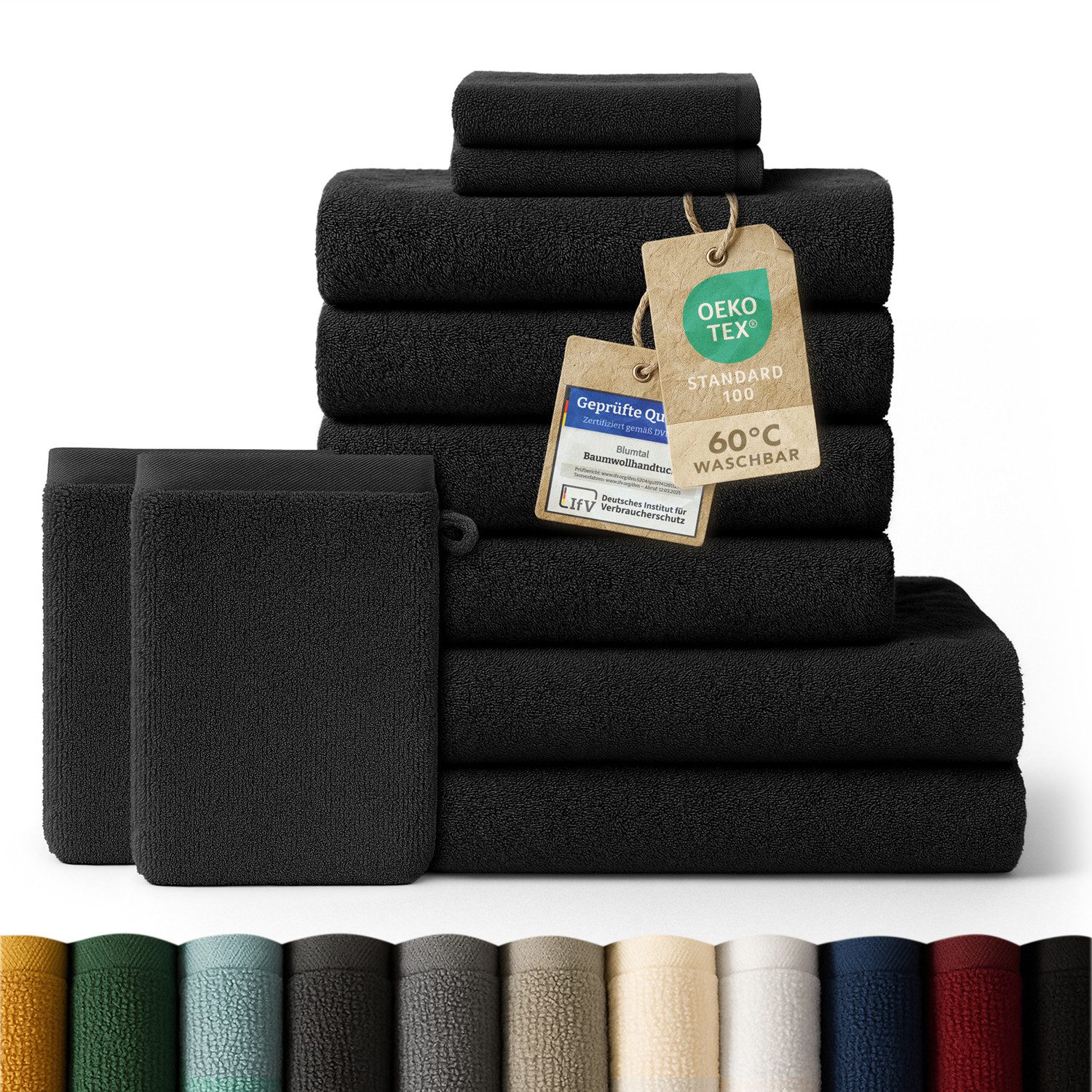 Blumtal Handtuch Set Blumtal 10 Teilig - Handtücher Set 100% Baumwolle, weich und saugstark, Frottee (10er Set, 10-St), 2 Bad 70x140, 4 Hand 50x100, 2 Gäste 30x50, 2 Waschlappen 15x21cm