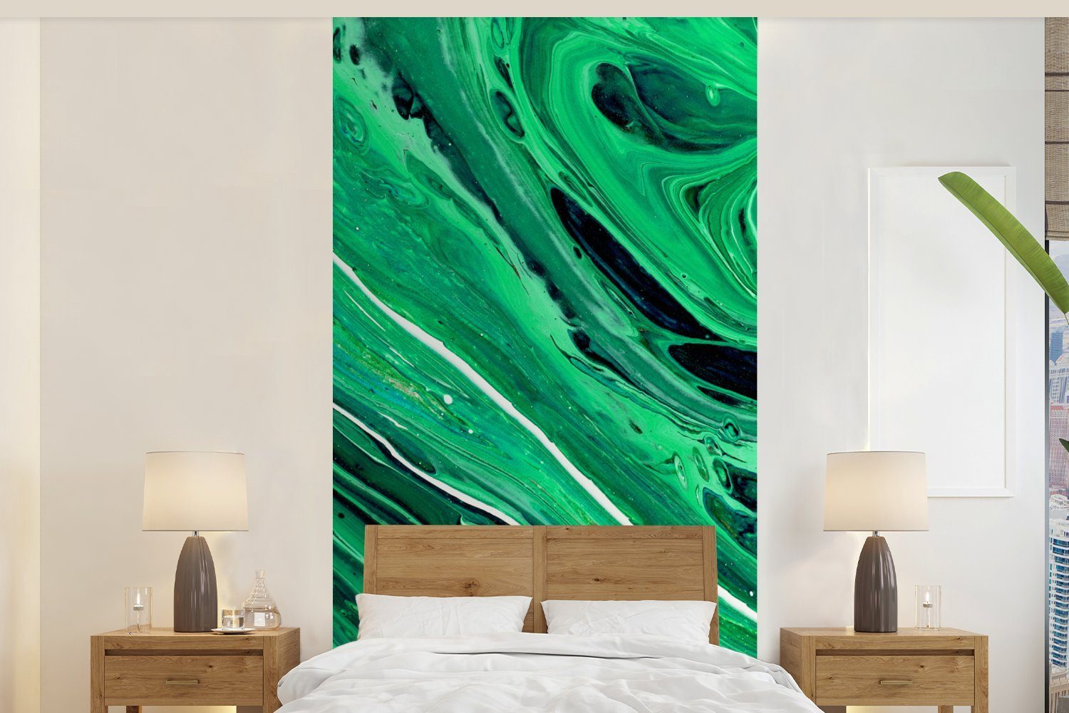 MuchoWow Fototapete Marmor - Ölfarbe - Grün, Matt, bedruckt, (2 St), Vliestapete für Wohnzimmer Schlafzimmer Küche, Fototapete