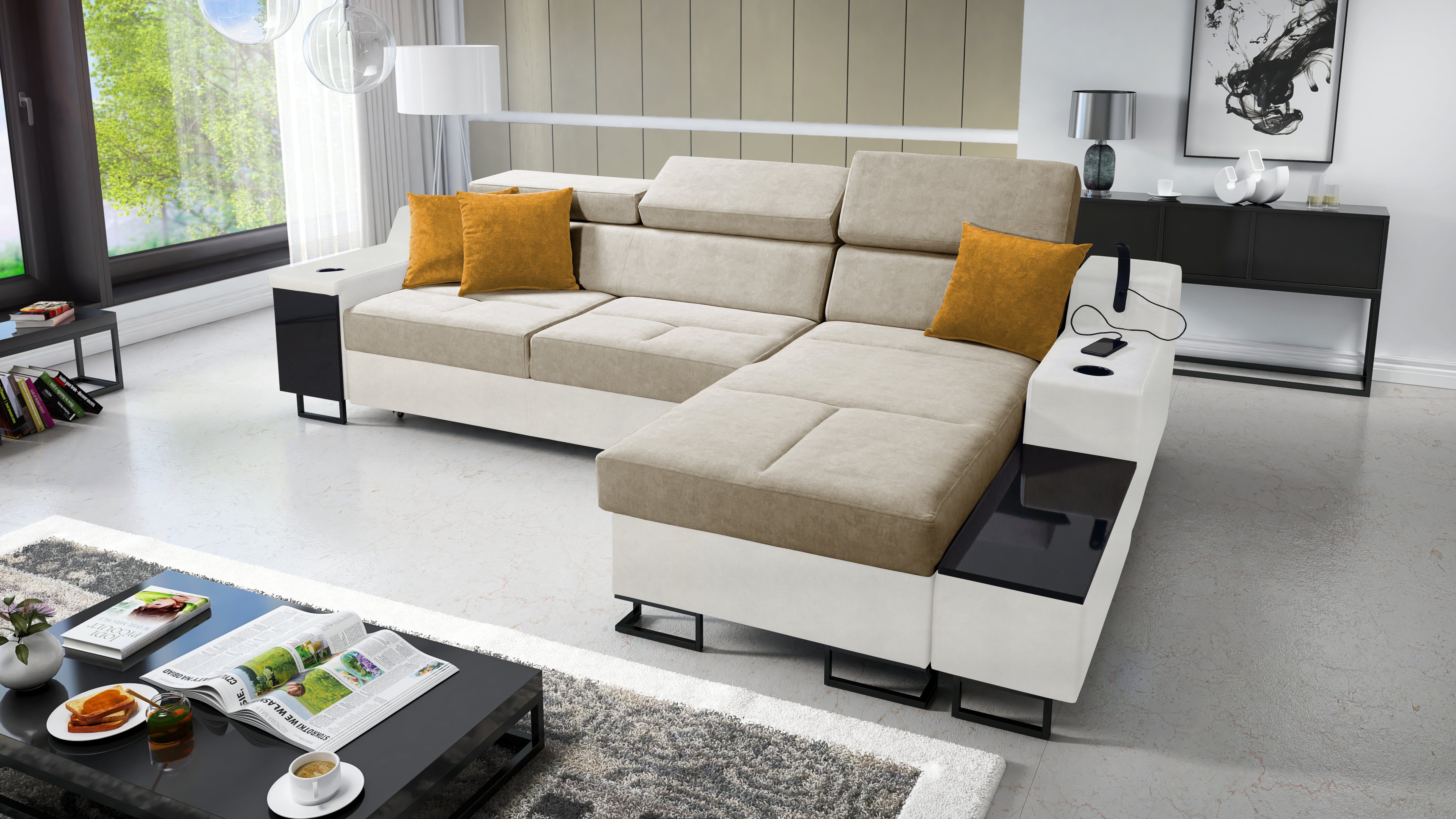 Schlaffunktion für Wohnzimmer das I & Aria Moderne Ecksofa Bettkasten Best WHISPER3+EKJI Home for Maxi: