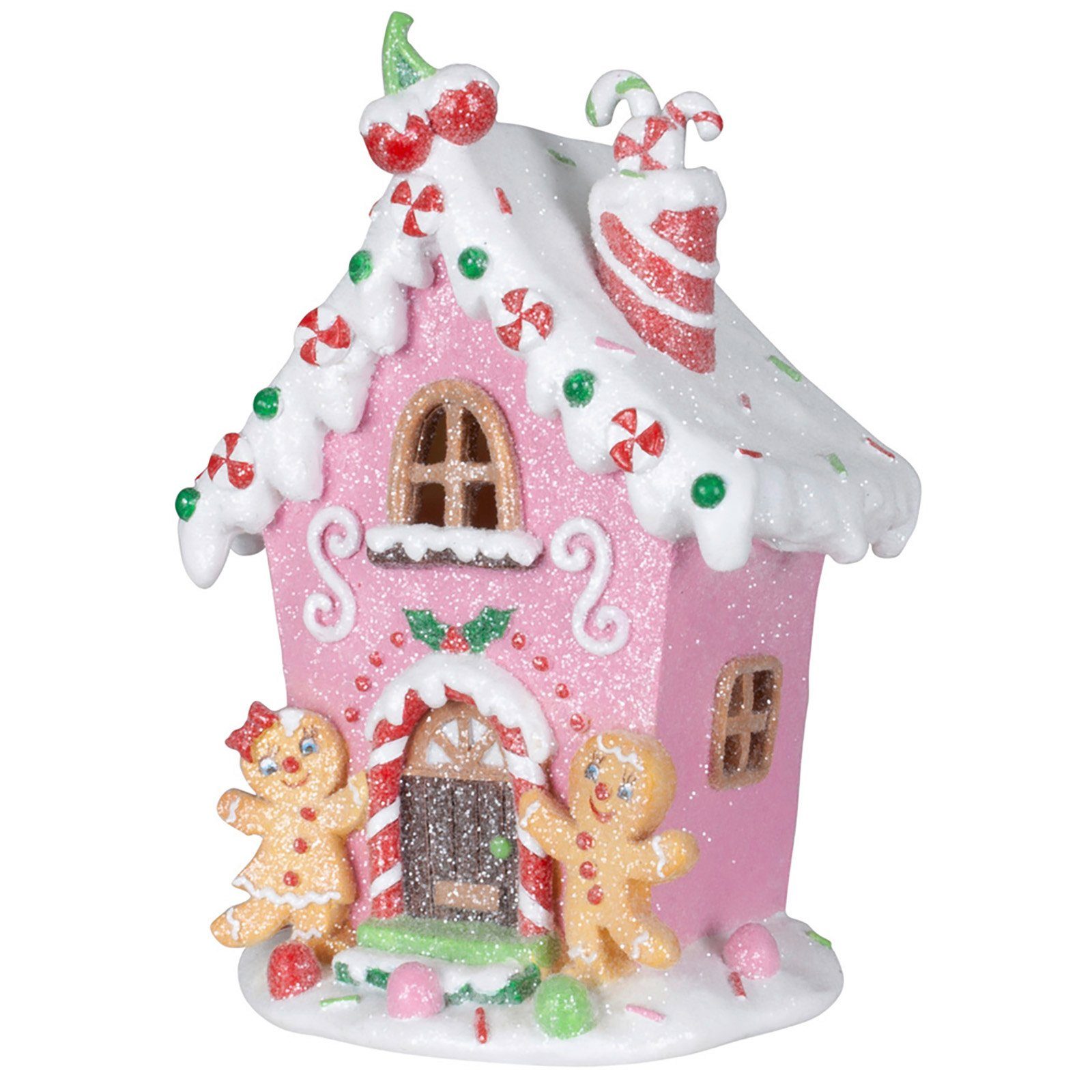 Christmas Paradise Weihnachtshaus Lebkuchenhaus 20cm mit LED Weihnachtliche Dekoration, Pfefferkuchenhaus, Rosa bunt mit Glitzer | Weihnachtshäuser