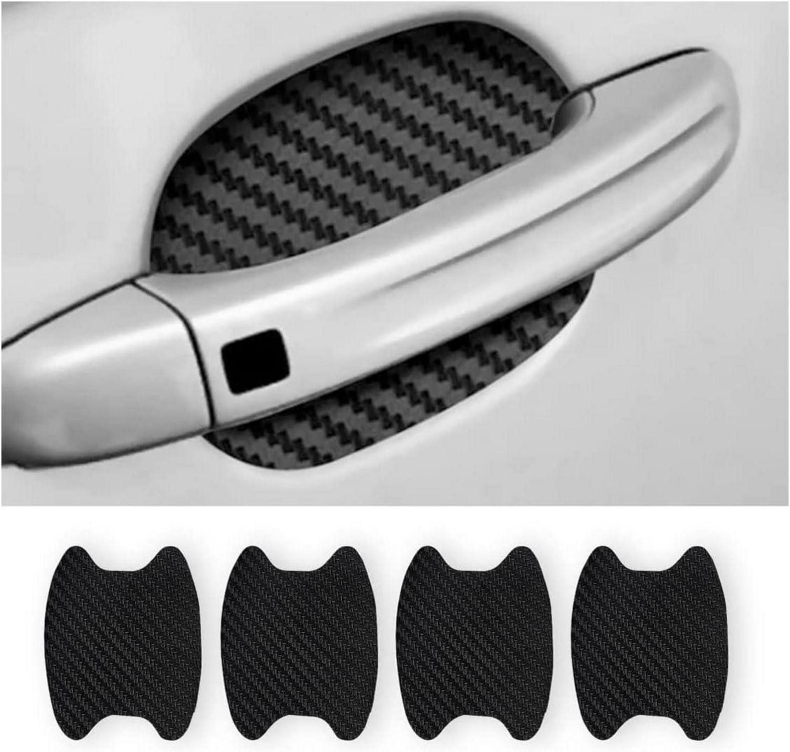 Kotflügelschoner 4er Set Autotürgriff-Tassenschutz Carbon Fiber Folie Schwarz