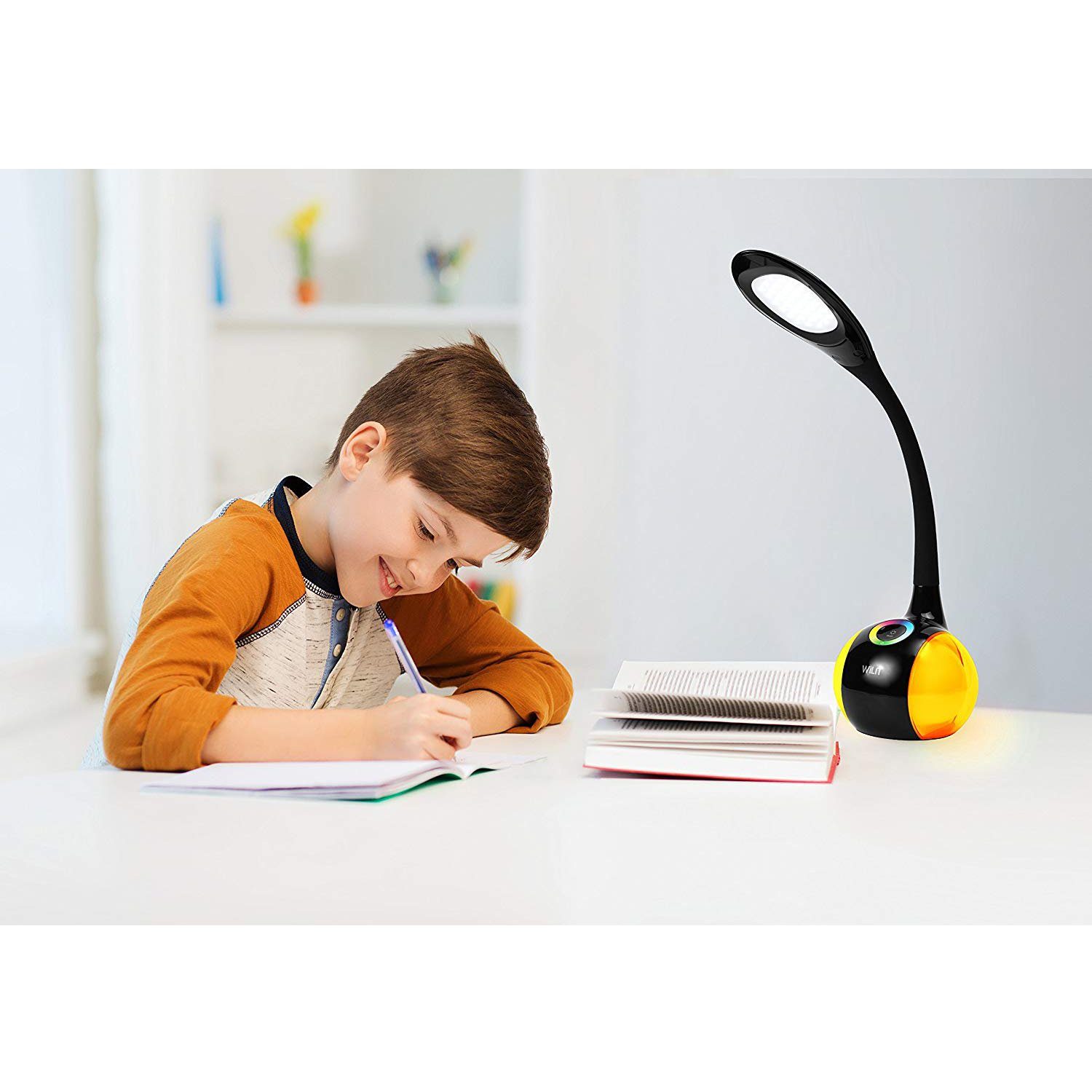 WILIT fest Neutralweiß, Schwarz LED und Farblicht Touch Kinder integriert, LED 5W Dimmbar, Stufenlos Schreibtischlampe Tischleuchte Helligkeitsstufen 3 LED Nachttischlampe Einstellbares