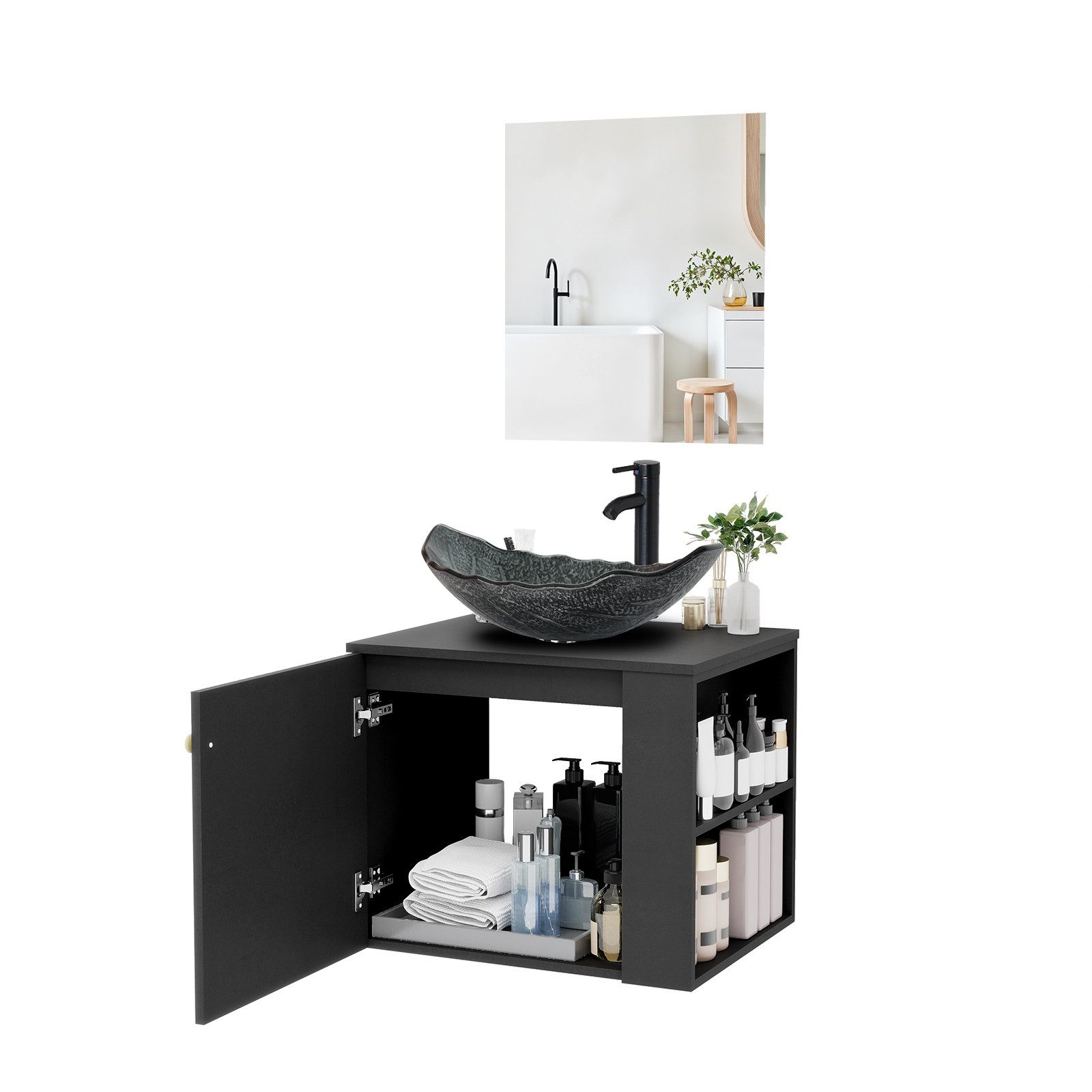 Puluomis Badezimmer-Set Badezimmerschrank mit Spiegel Waschbeckenunterschra günstig online kaufen