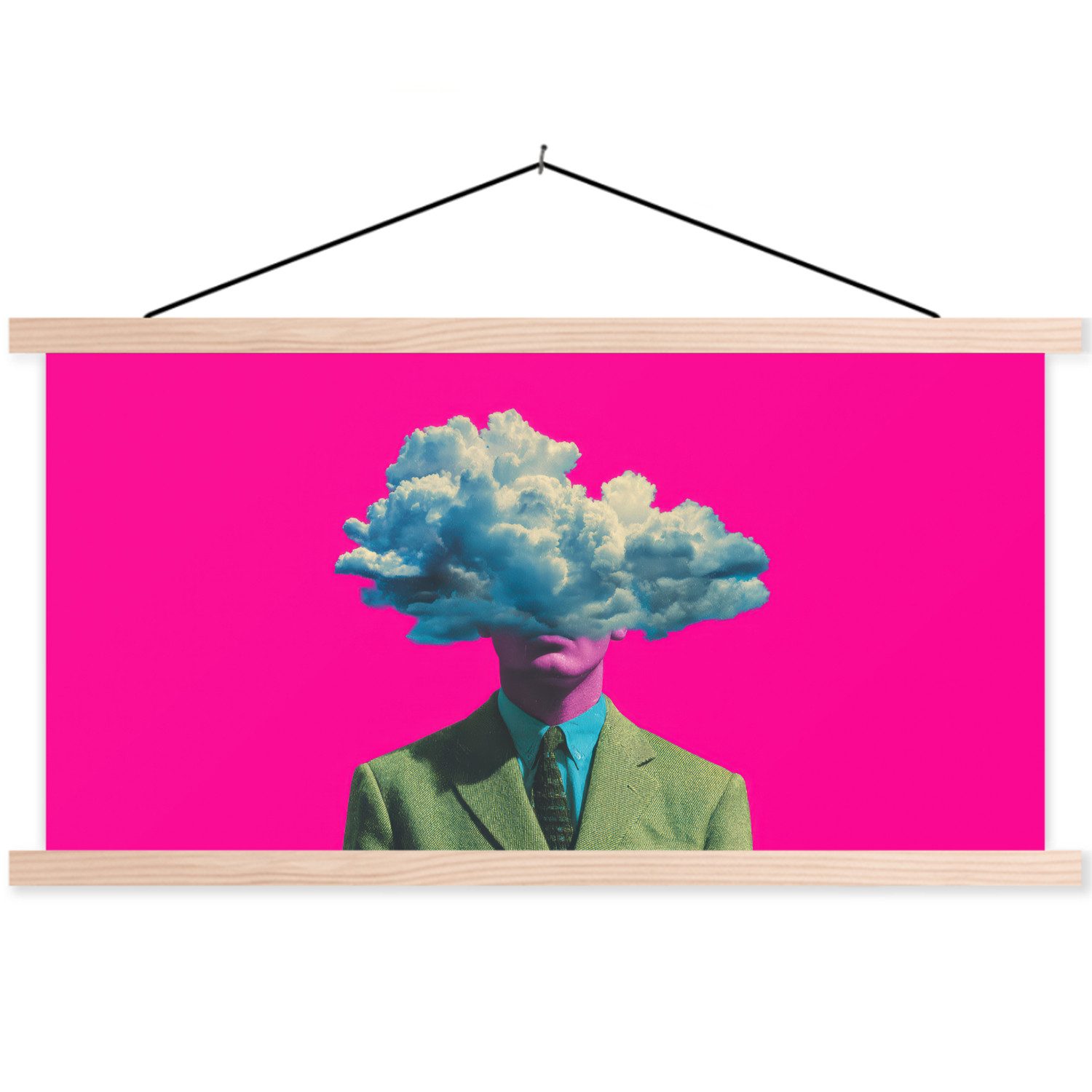 MuchoWow Poster Mann - Anzug - Wolke - Rosa, (1 St), Posterleiste, Textilposter für Wohnzimmer, Bilderleiste, 90x45 cm