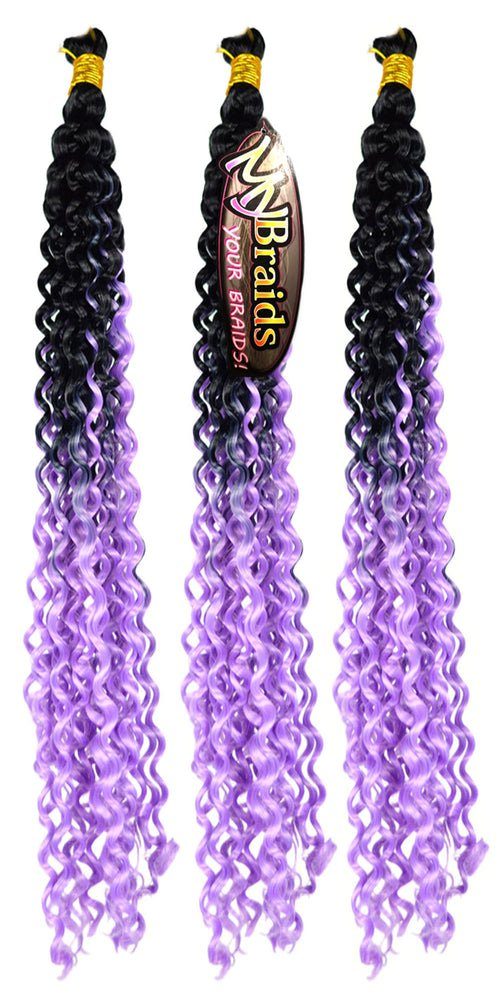 MyBraids YOUR BRAIDS! Kunsthaar-Extension Deep Wave Crochet Braids 3er Pack Flechthaar Ombre Zöpfe Wellig 7-WS Schwarz-Hellviolett