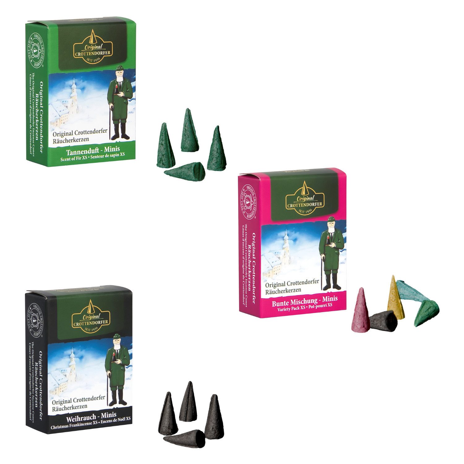 Crottendorfer Duftkerze Räucherkerzen Mini W+T+BM, 24 Stück pro Packung, angenehmer Duft - Made in Germany