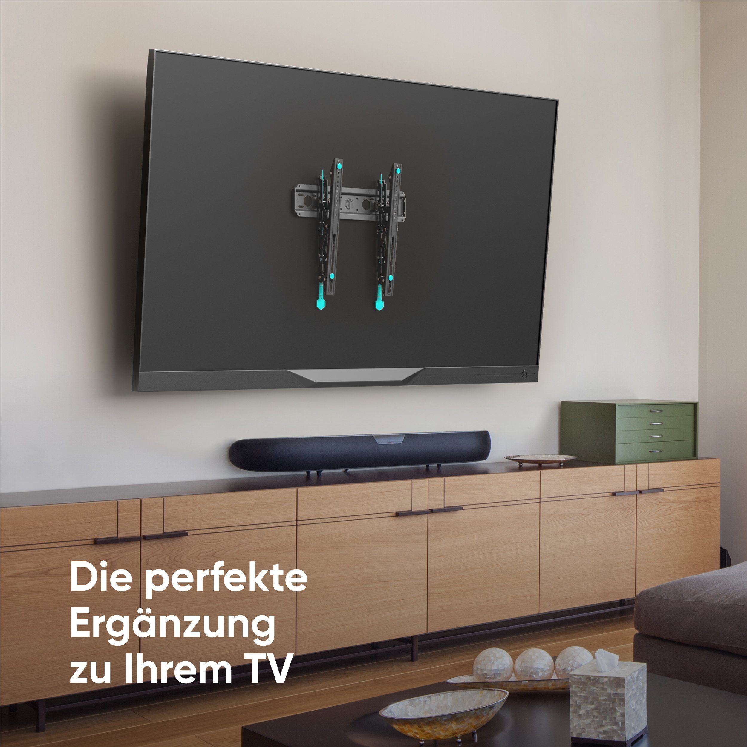 ONKRON TV-Wandhalterung 32-70 Zoll, bis 60 kg, VESA 75x75-400x400, TM5-B, (bis 70 Zoll, neigbar, dünn, flach, Click’n’Pull-System, Wasserwaage)