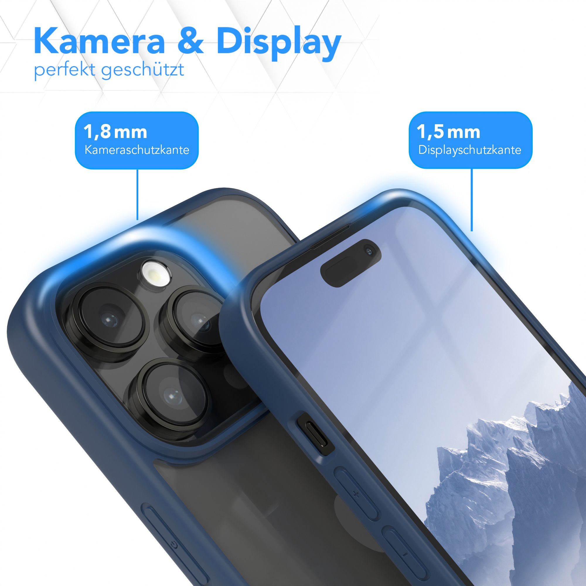 EAZY CASE Handyhülle Bumper Case für Apple iPhone 14 Pro 6,1 Zoll, Handyhülle Dünn mit Kameraschutz Hybrid Handyhülle Rand Nacht Blau