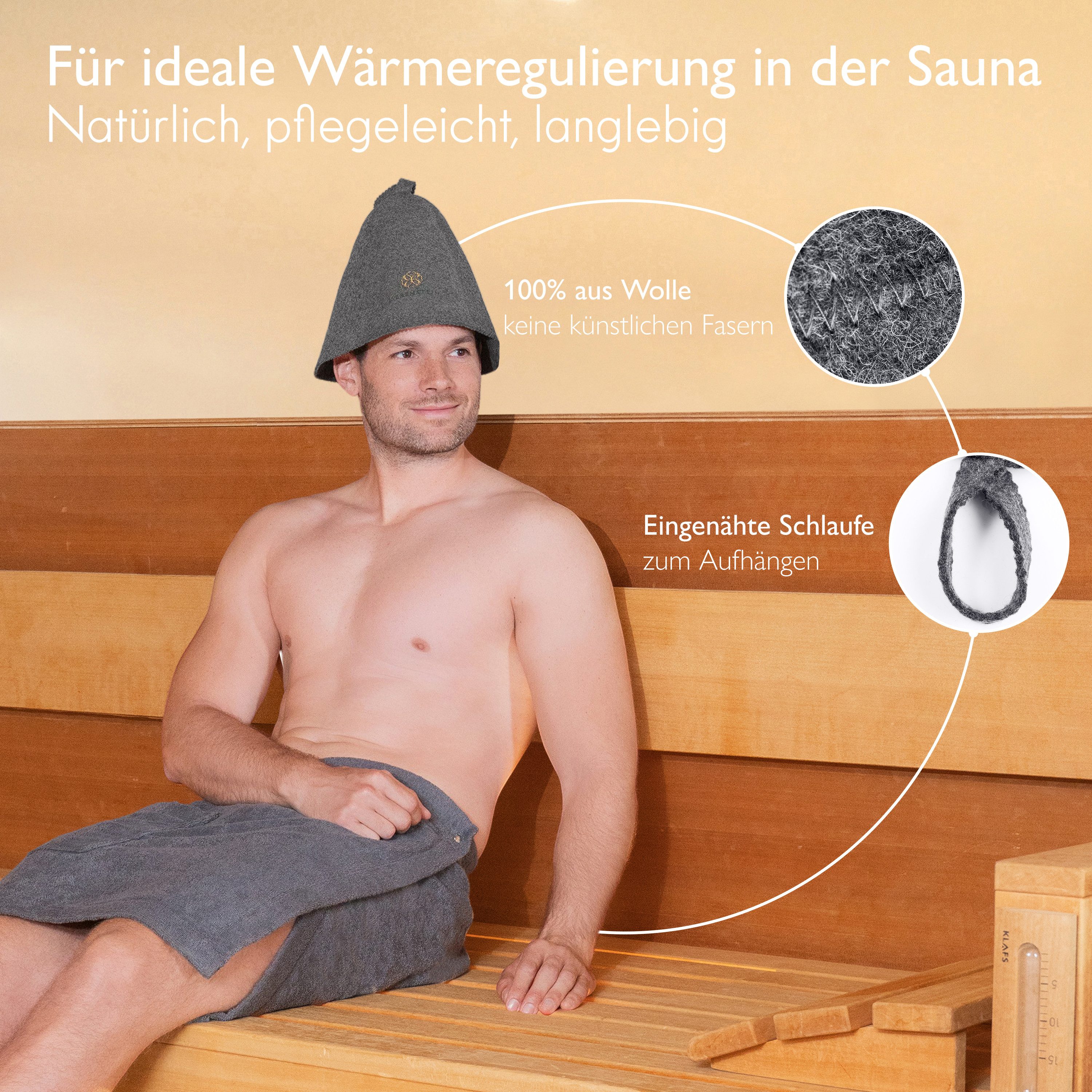 Liebenstein Filzhut Saunahut Damen & Herren – Sauna Mütze handgefertigt, 100% Wolle Hitzebeständig, atmungsaktiv, handgefertigt, Schlaufe zum Aufhängen