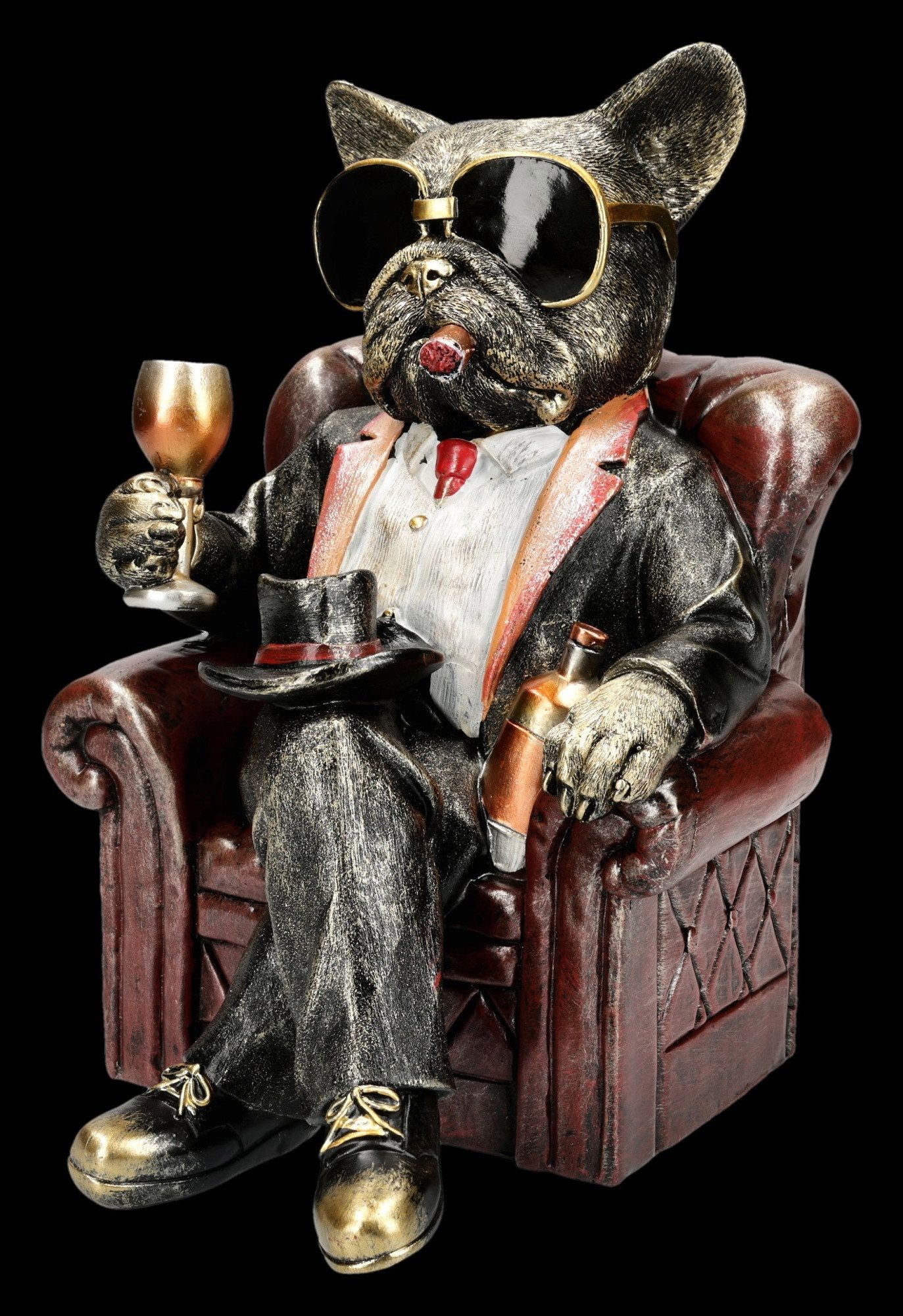 Figuren Shop GmbH Tierfigur Bulldogge Figur – Gentleman Hund Statue witzige Deko 26,5 cm Dekofigur