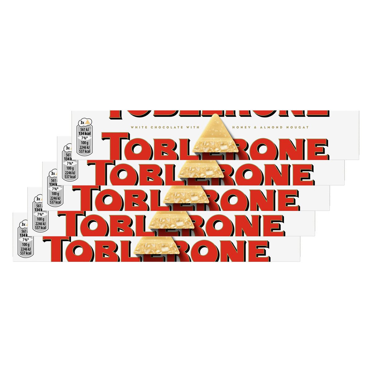 Toblerone Schokolade, Toblerone White Schweizer Schokolade Honig Mandel Nougat 100g 5er Pack