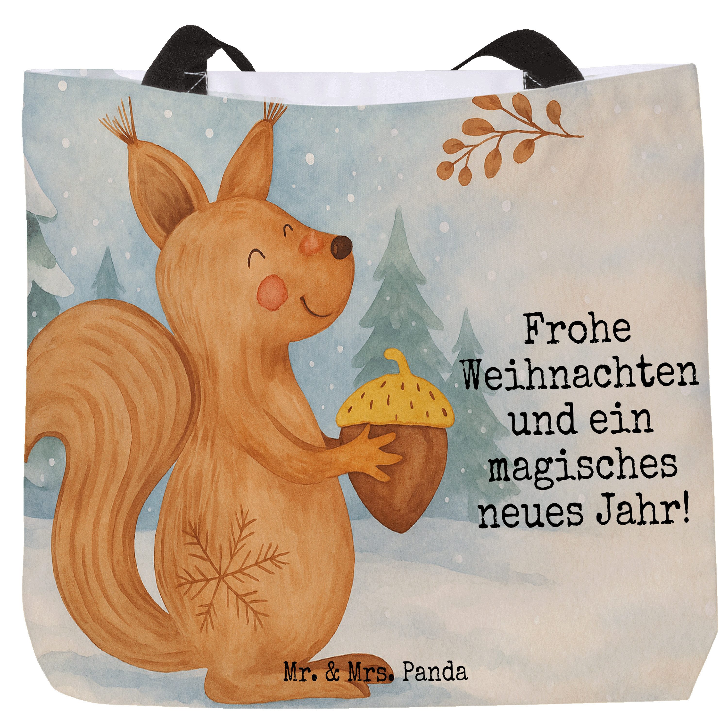 Shopper Eichhörnchen Weihnachten Design, Strandtasche, Weiß, Tote Bag, Guten