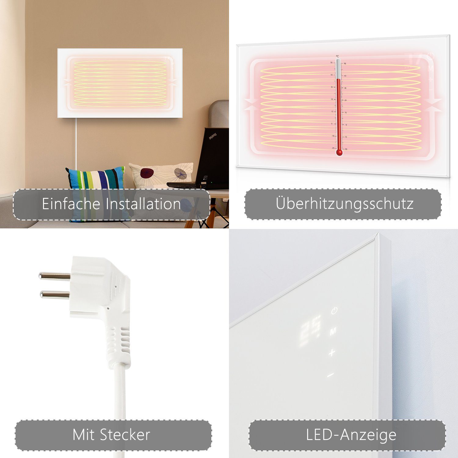 ZMH Infrarotheizung mit Thermostat Wandheizung 450W Elektroheizung mit Fernbedienung, Energiesparend Elektroheizkörper Wandmontage Heizgerät