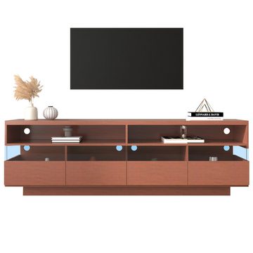 autolock TV-Schrank Schrank,TV-Schrank aus Holz,niedriges Panel mit LED-Beleuchtung zwei Fächer und vier große Schubladen, viel Stauraum