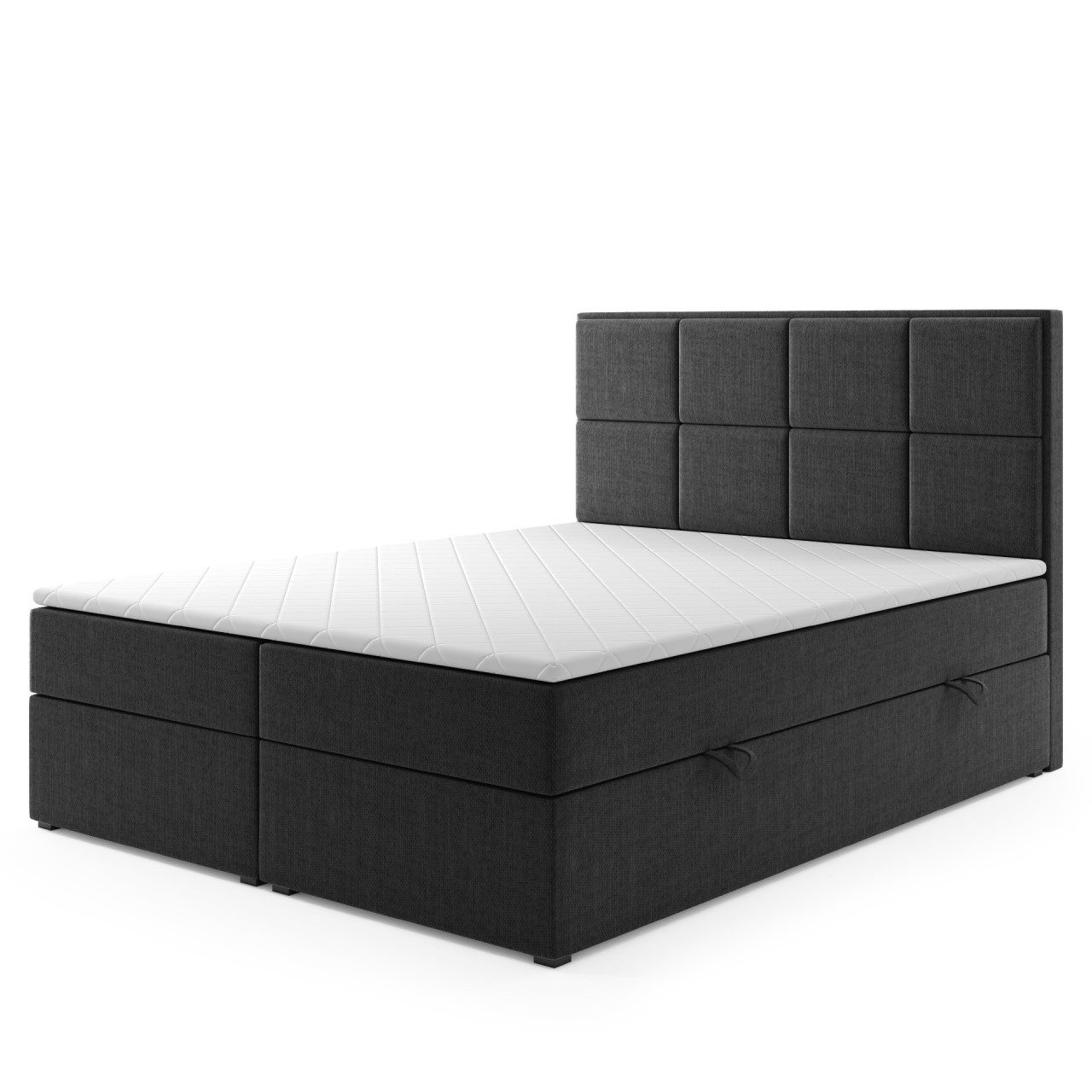 M-Punkt24 Boxspringbett Neapel (180 x 200 cm, Grau), inkl. Visco-Schaum-Topper, Federkern-Matratze, inkl. Bettkasten