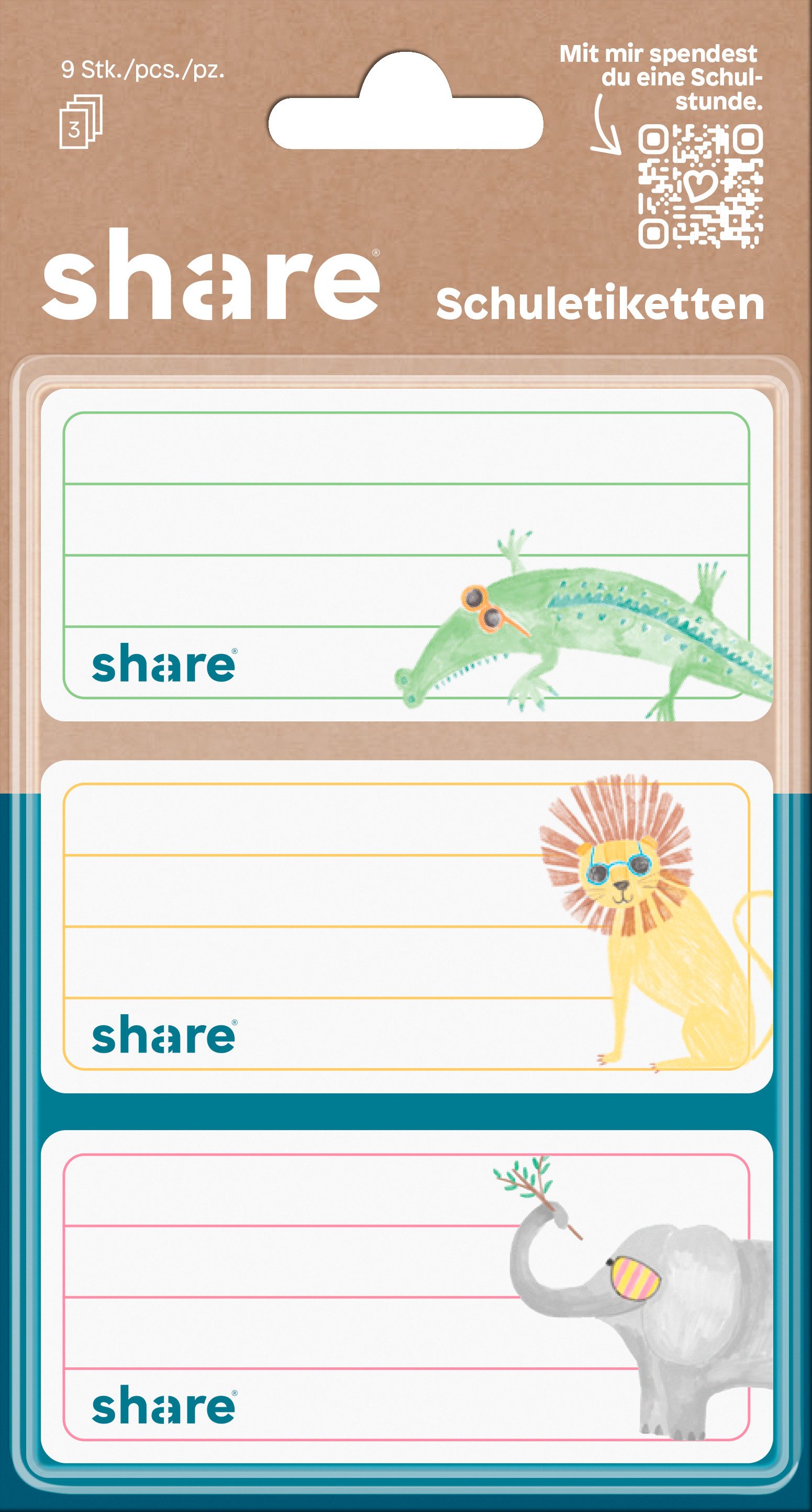 share Aufkleber Schuletiketten Tiere, 9 Teile