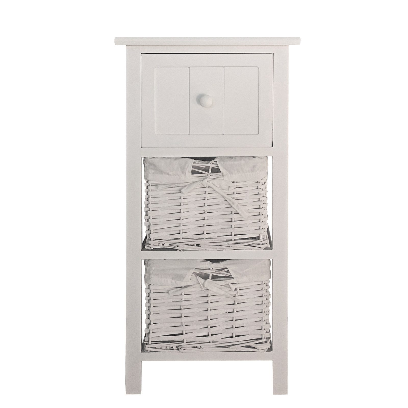 HTI-Living Schubkastenkommode Beistellschränkchen Mia Landhaus Weiß (Stück, 1 St., 1 Beistellschränkchen), Kommode 1 Schublade 2 Körbe