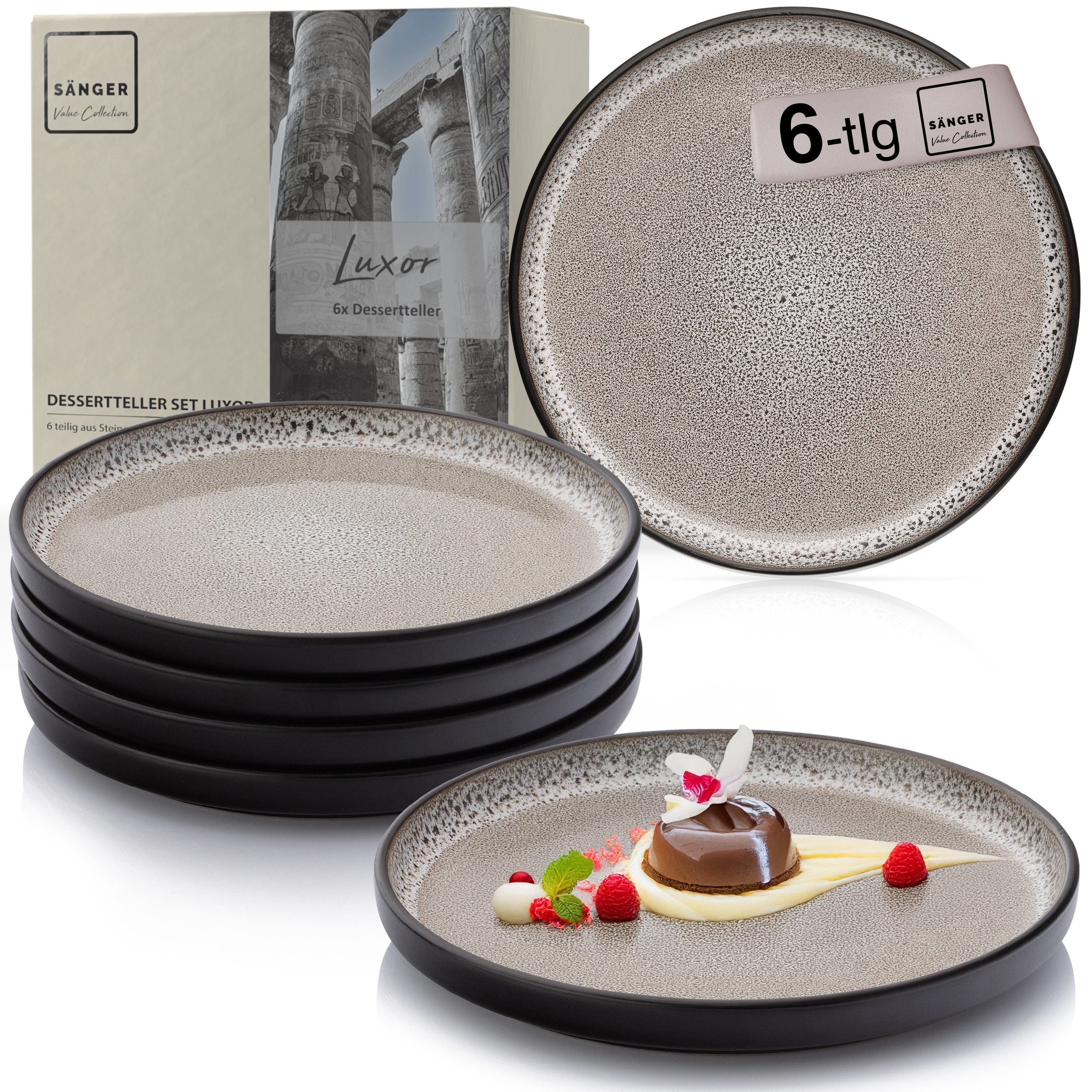 SÄNGER Teller Set Luxor, (6 St), Dessertteller Set, Steingut, Handmade, Braun-Beige, VALUE COLLECTION
