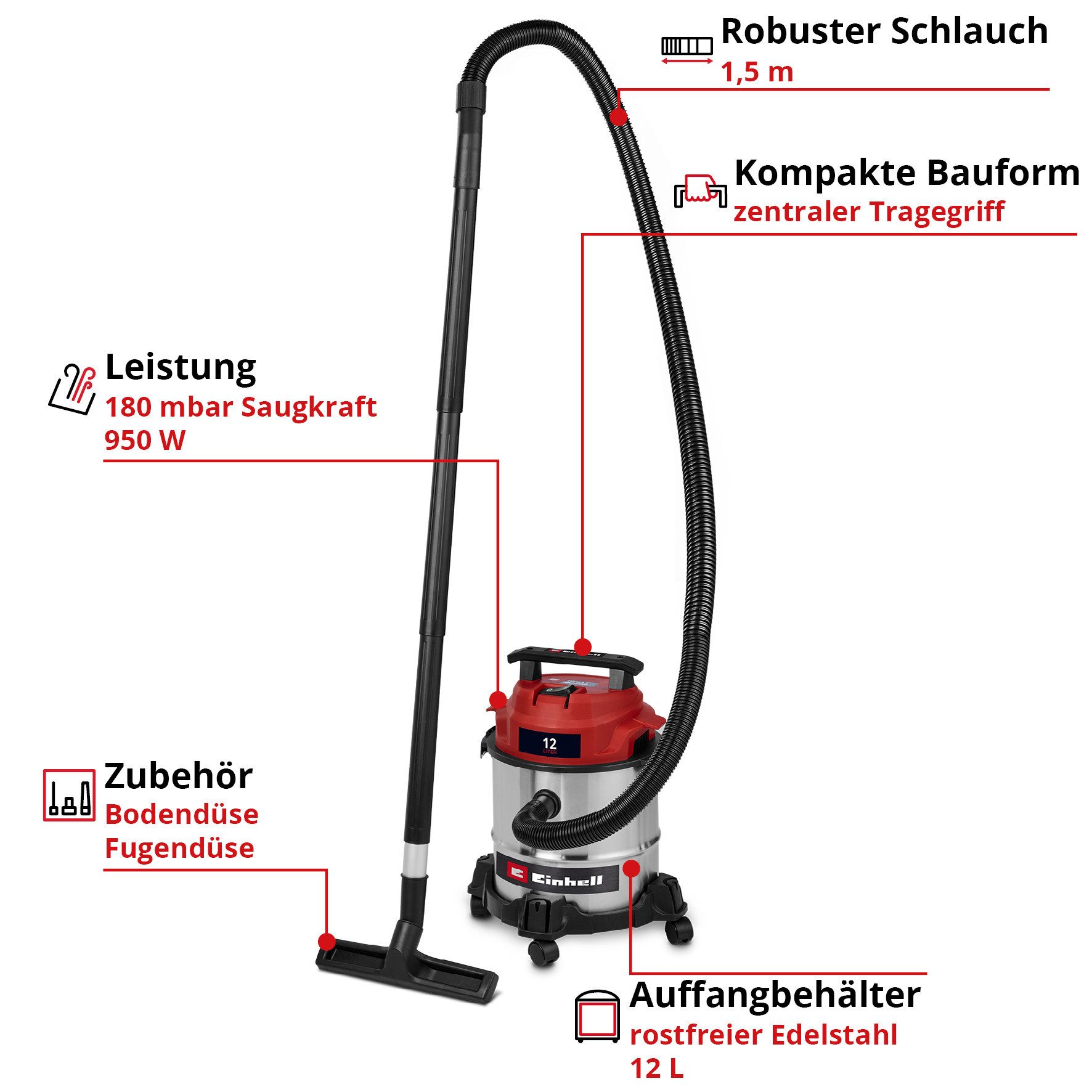 Einhell Nass-Trocken-Sauger TC-VC 1240 S, 950 W