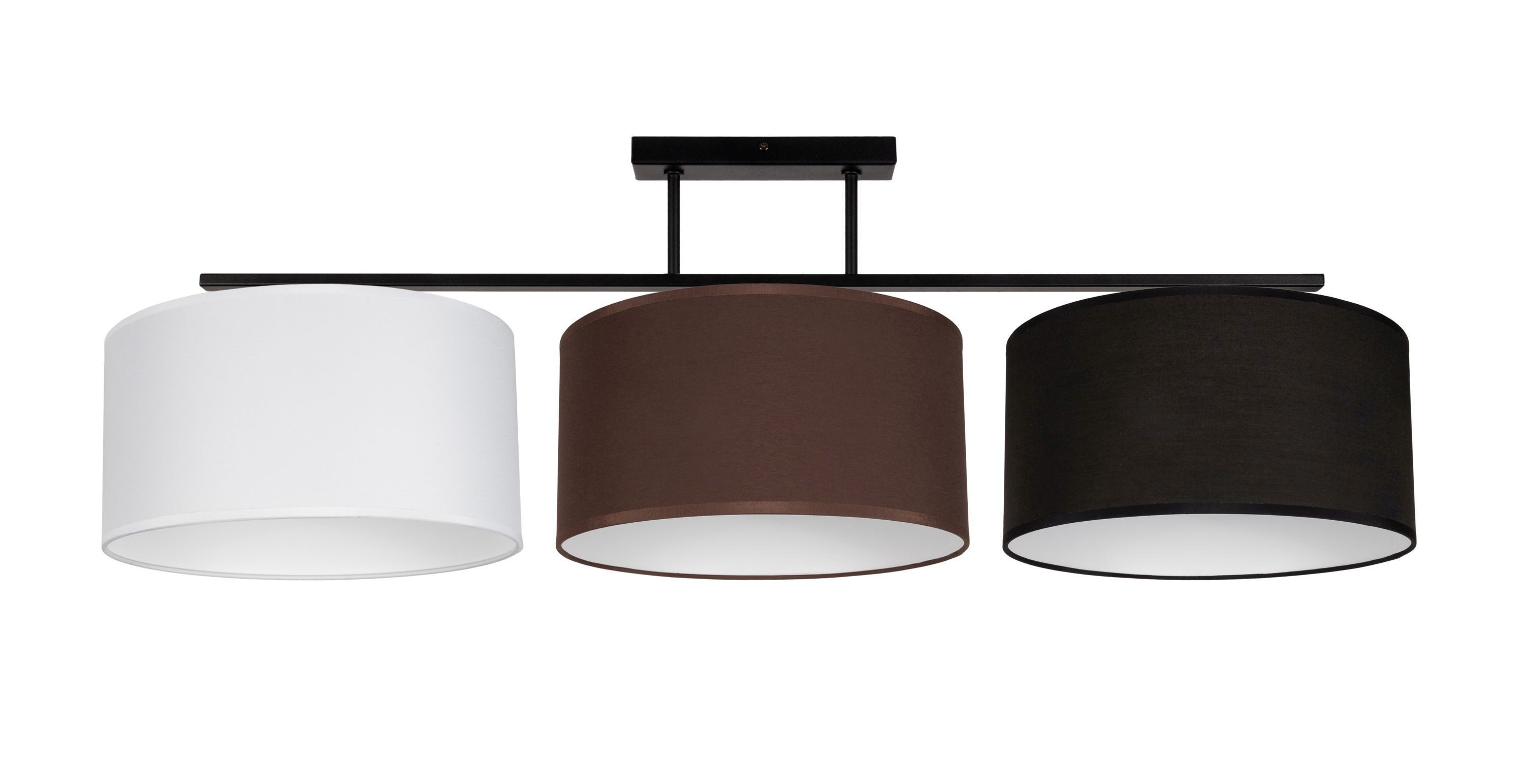 Licht-Erlebnisse Deckenleuchte BIRNO, ohne Leuchtmittel, Metall Stoff E27 Schwarz Weiß Braun 3-flammig länglich Modern