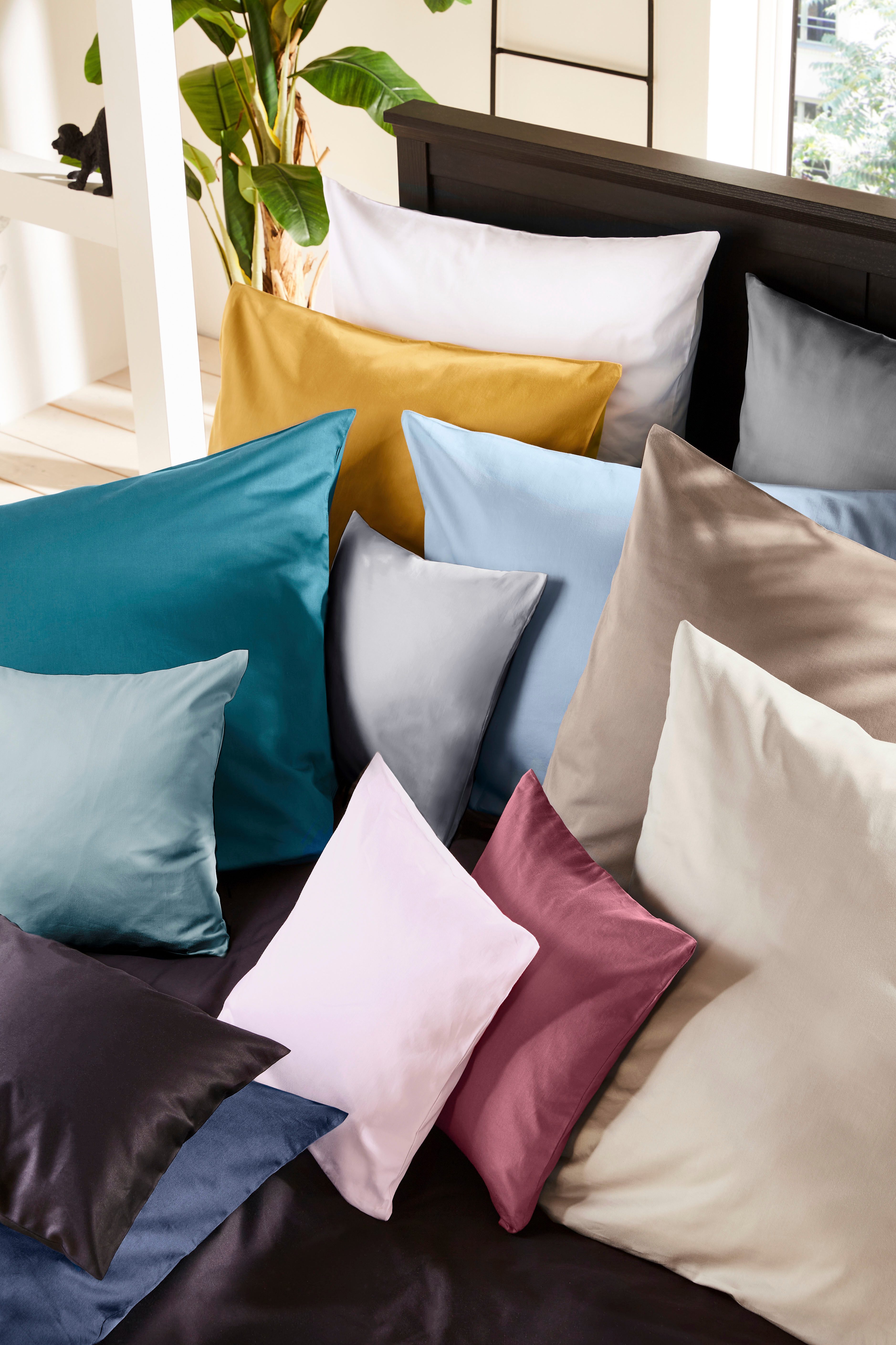 Primera Bettwäsche Uni Luxus-Satin in Gr. 135x200, 155x220 oder 200x200 cm, Satin, 2 teilig, Bettwäsche aus Baumwolle, unifarbene Bettwäsche mit Reißverschluss – Bild 5 von 5