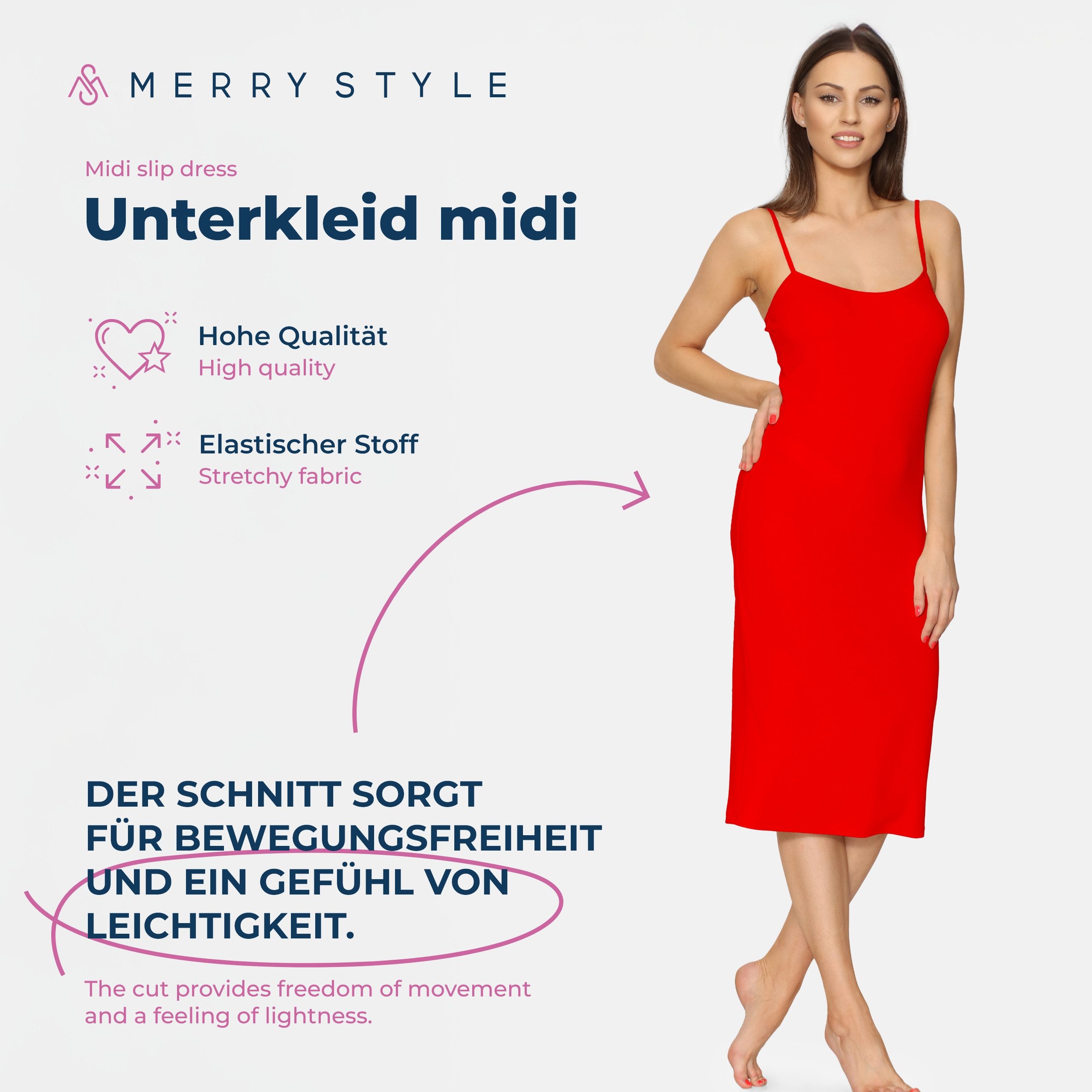 Merry Style Unterkleid Damen Spaghettikleid MS10-402 (1-tlg) aus Viskose
