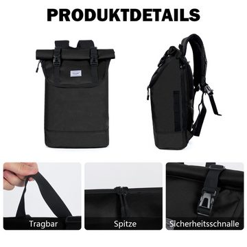 TAN.TOMI Laptoprucksack Rucksack Damen Herren Wasserdichter Leichter, Lässiger Rucksack, mit Laptopfach bis 17 zoll, Modern Rolltop Daypack