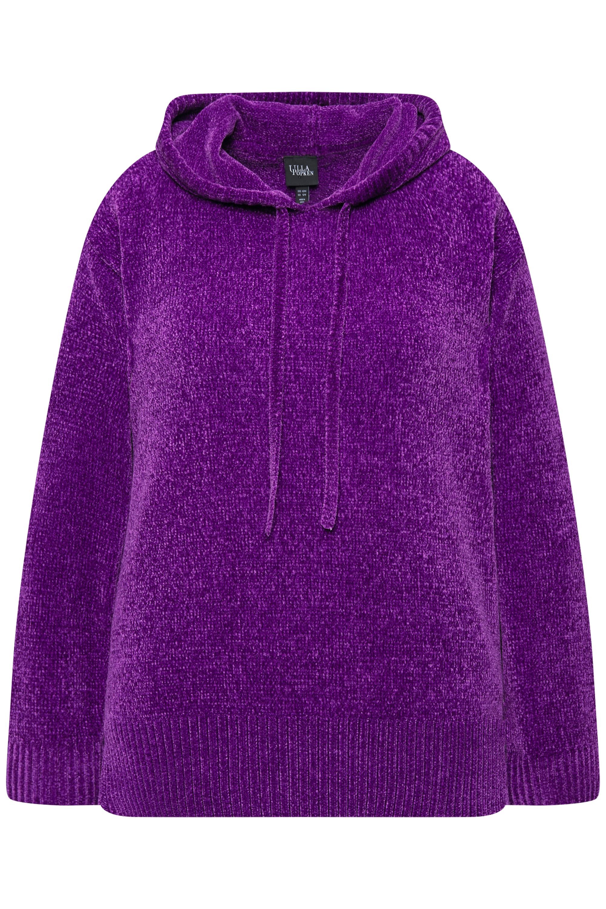 Ulla Popken Wollpullover Chenille-Hoodie Kapuze Kordel günstig online kaufen