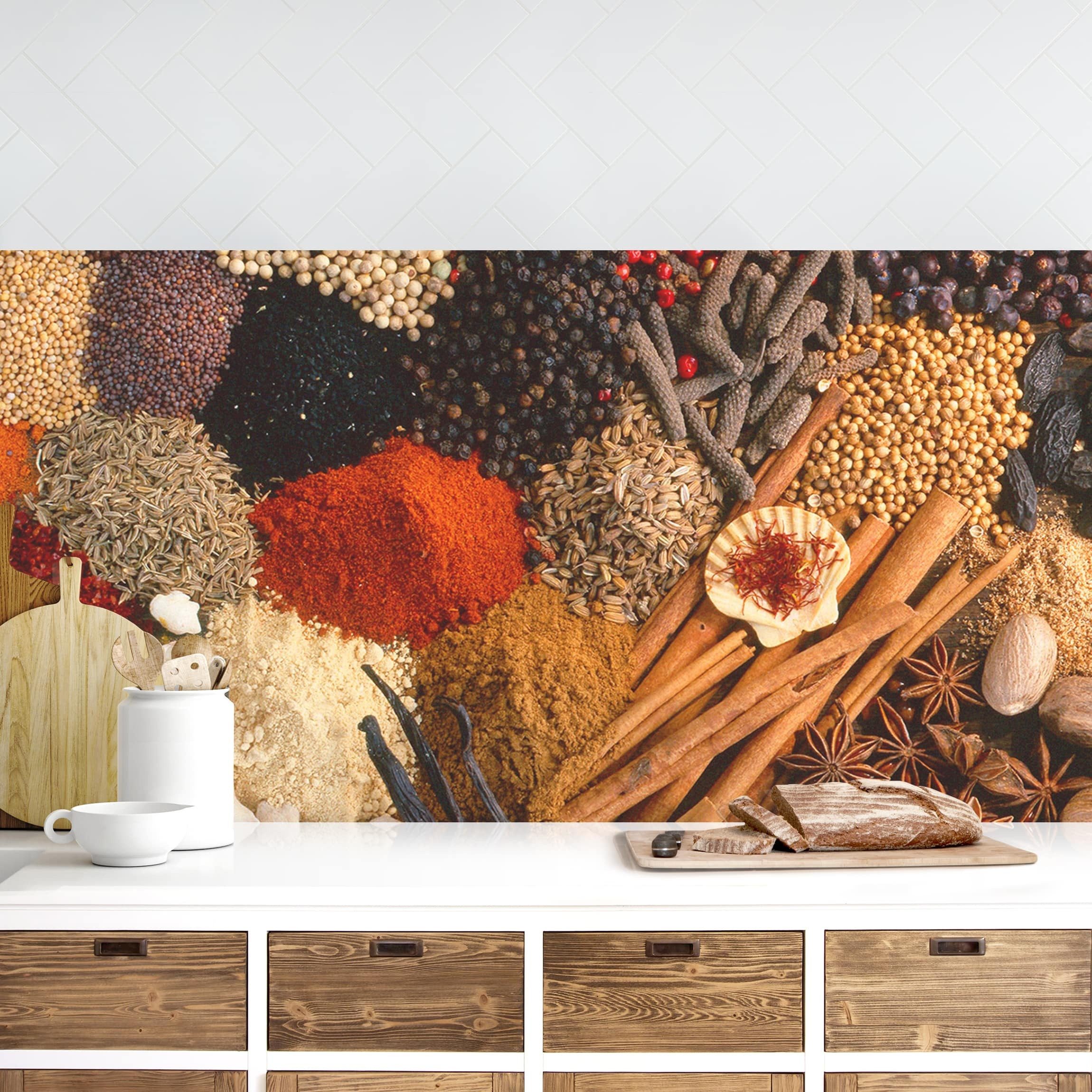 Bilderdepot24 Küchenrückwand selbstklebend orange Kulinarisch Orientalisch, (1-tlg., Nischenrückwand - für Fliesenspiegel ohne Bohren - glänzend), Nischenrückwand fugenlos Wandpaneel Küche Herd
