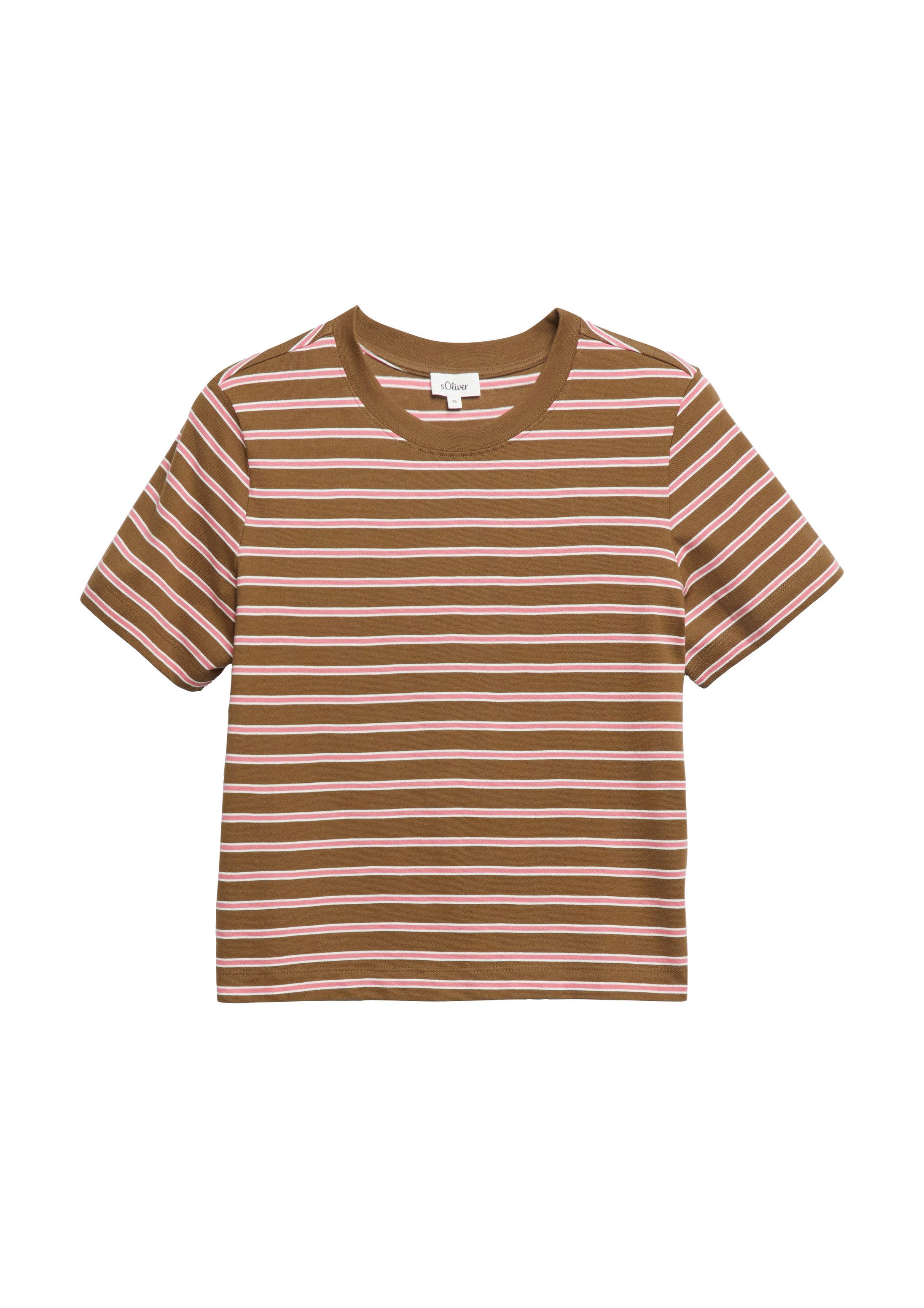s.Oliver Kurzarmshirt T-Shirt Verkürztes T-Shirt mit Streifen