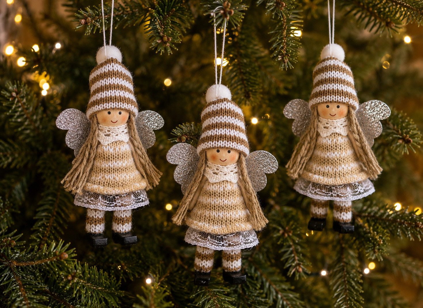 MF Weihnachtsfigur Holz Engel Frieda braun weiß zum Hängen 13 cm 3 Stück (1 St)